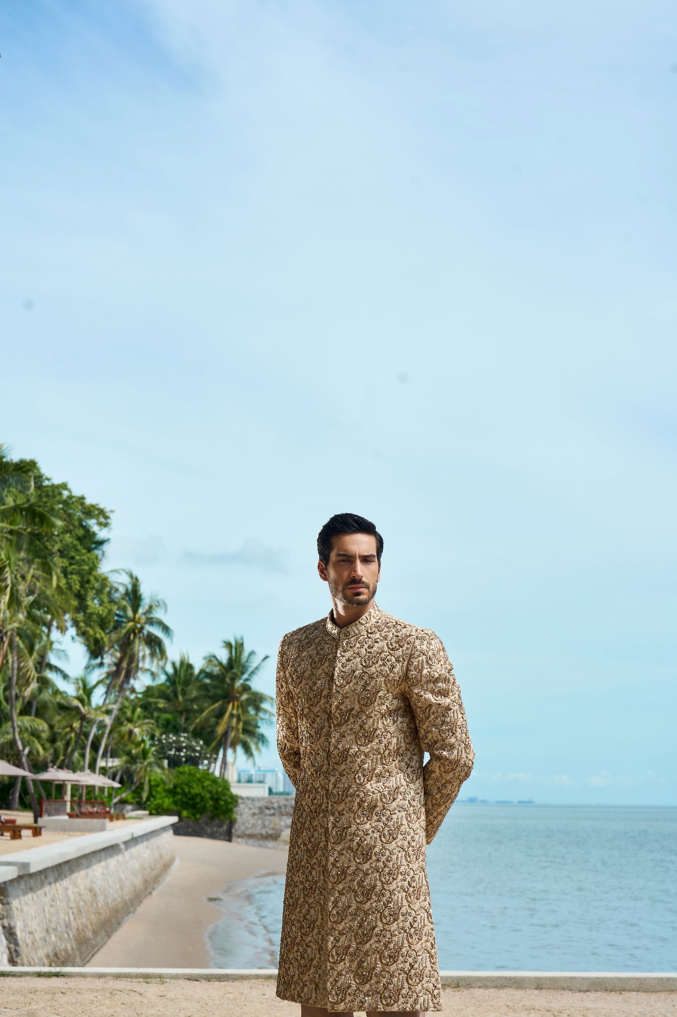 Regal Tide Embroidered Sherwani Ensemble with turban