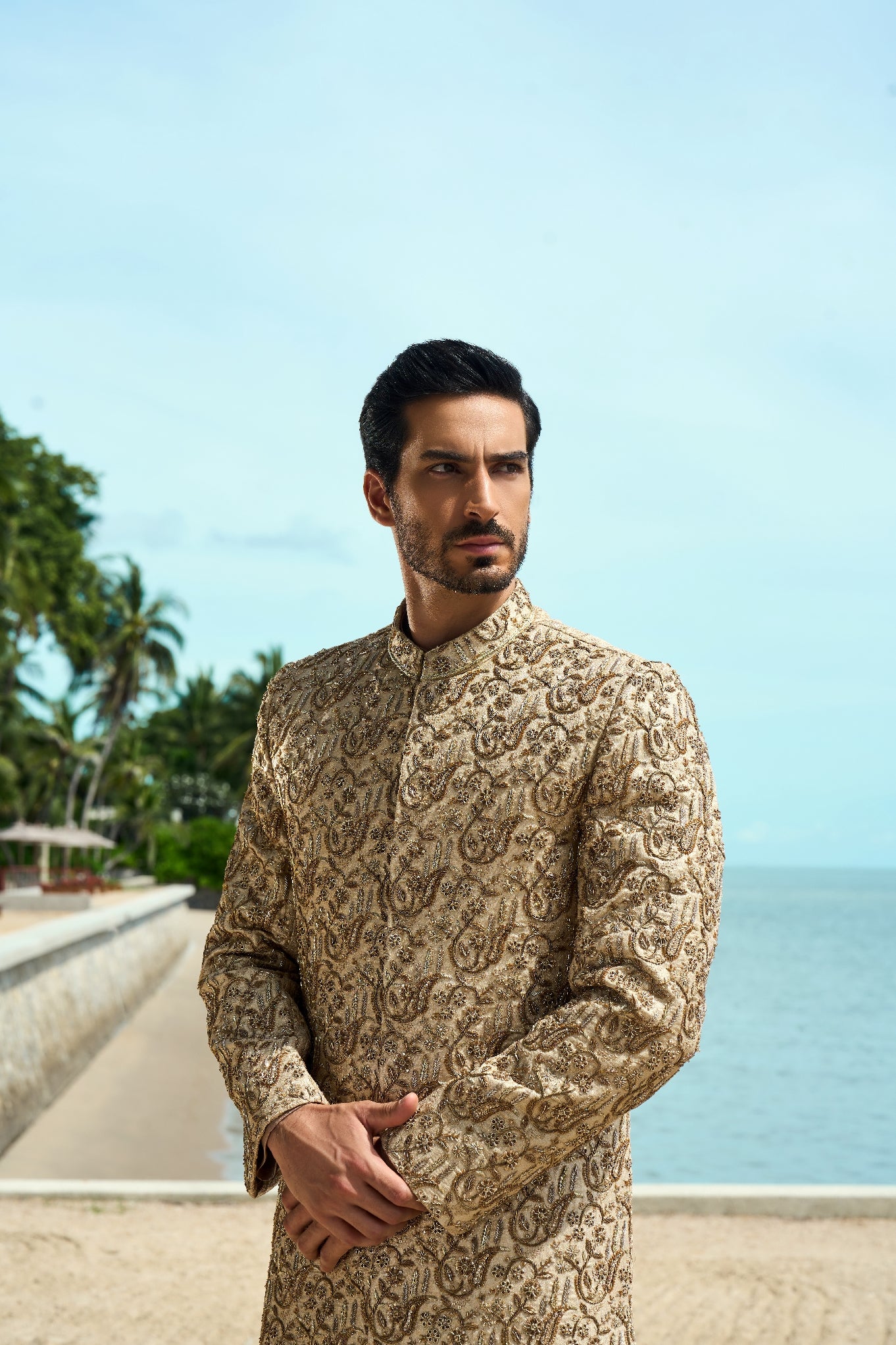 Regal Tide Embroidered Sherwani Ensemble with turban
