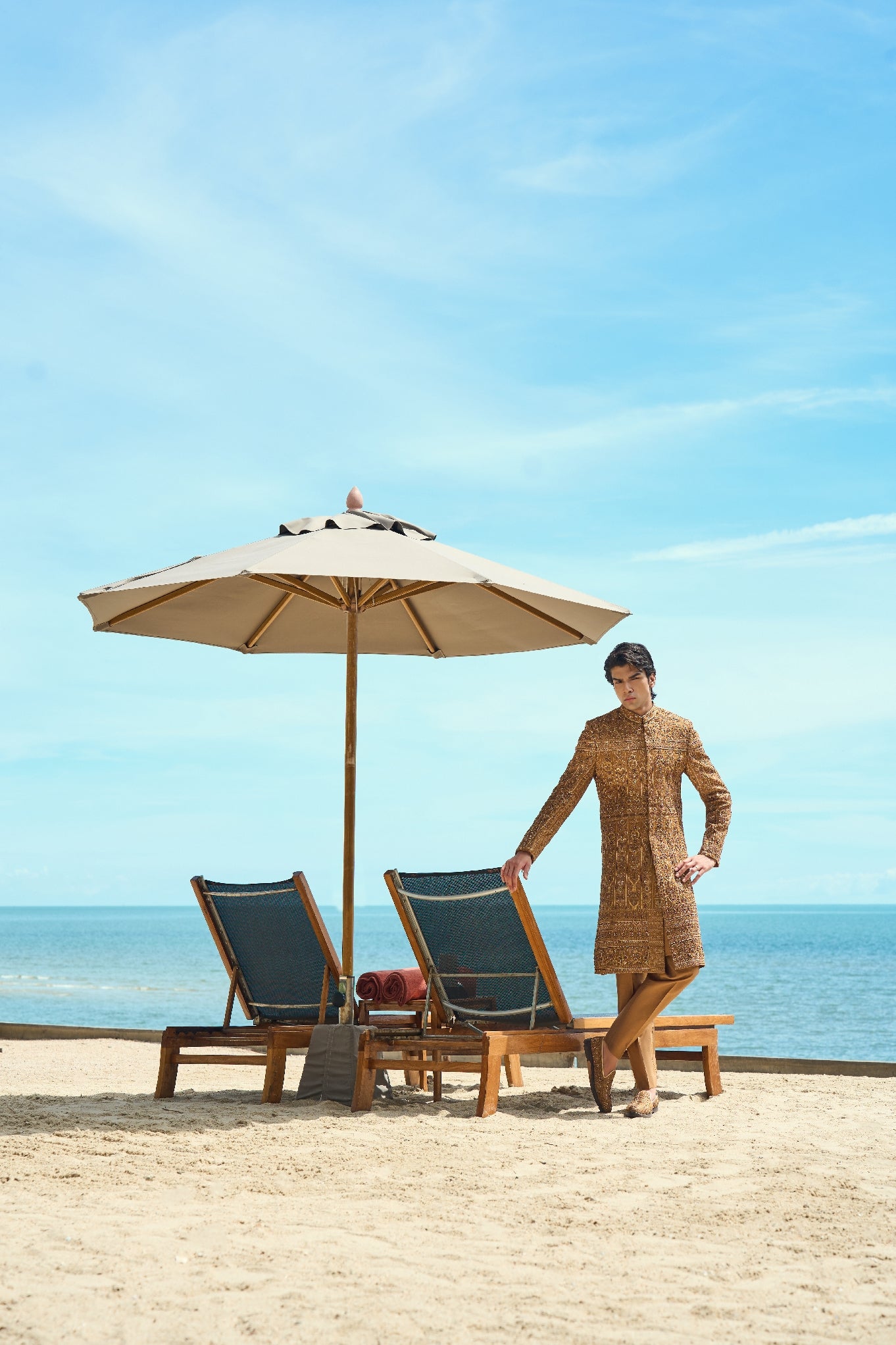 Regal Tide Embroidered Sherwani Ensemble with turban