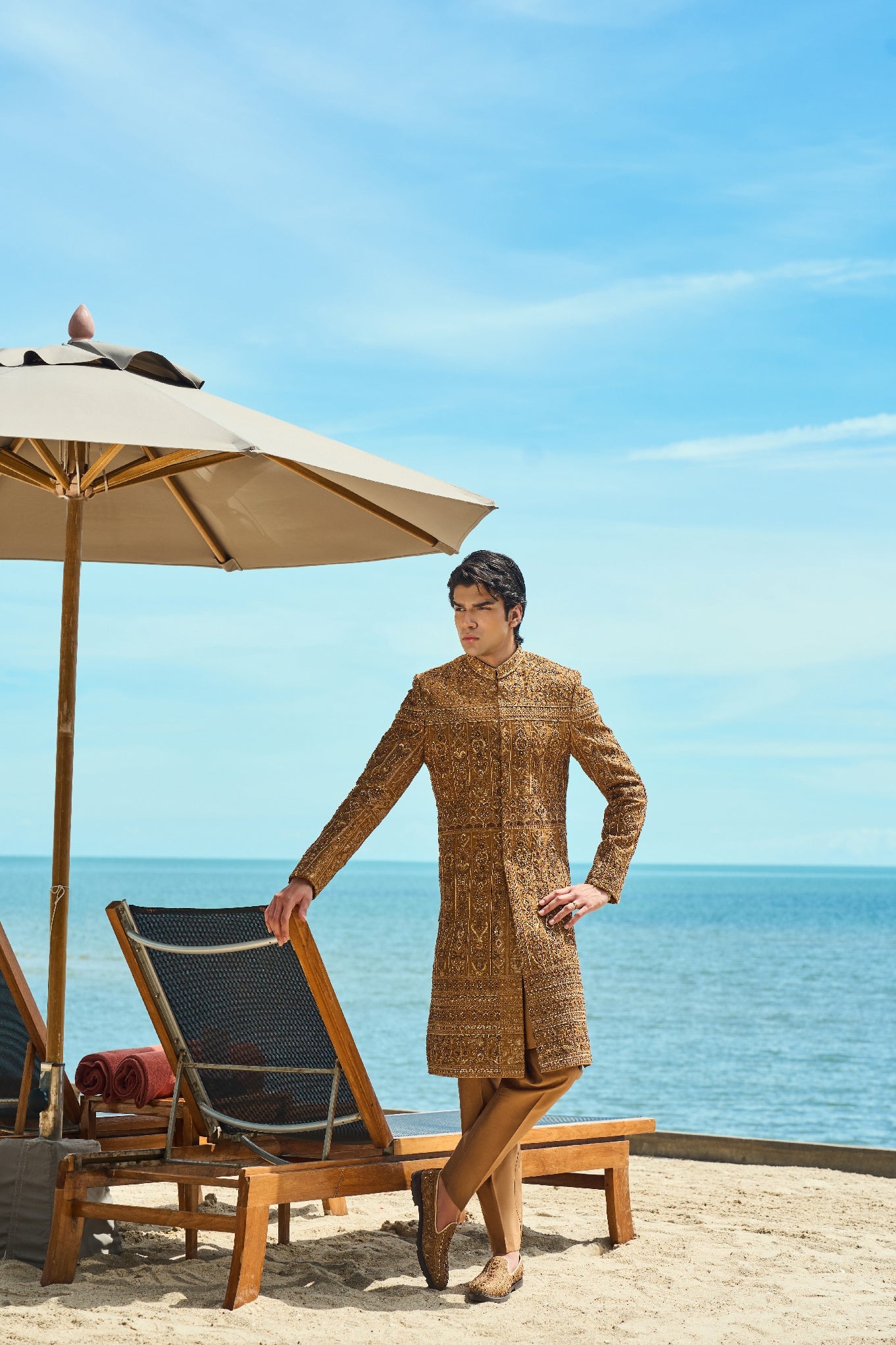 Regal Tide Embroidered Sherwani Ensemble with turban