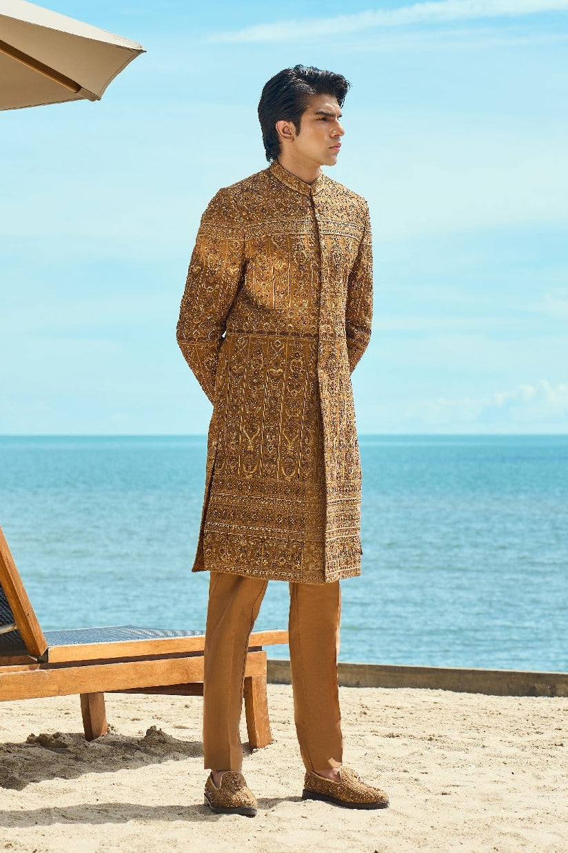 Regal Tide Embroidered Sherwani Ensemble with turban