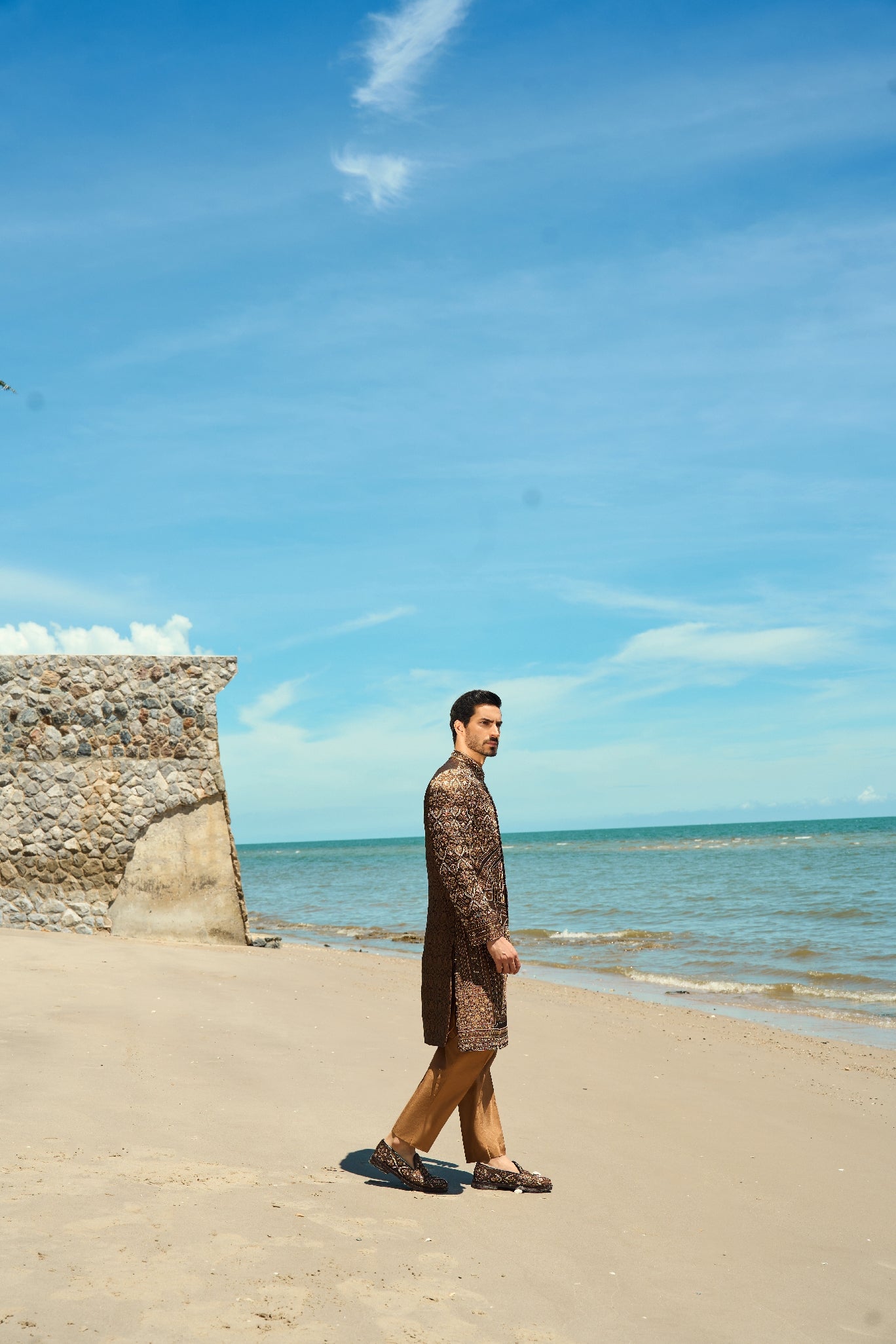 Bronze Mirage – Sherwani & Clutch Ensemble with turban