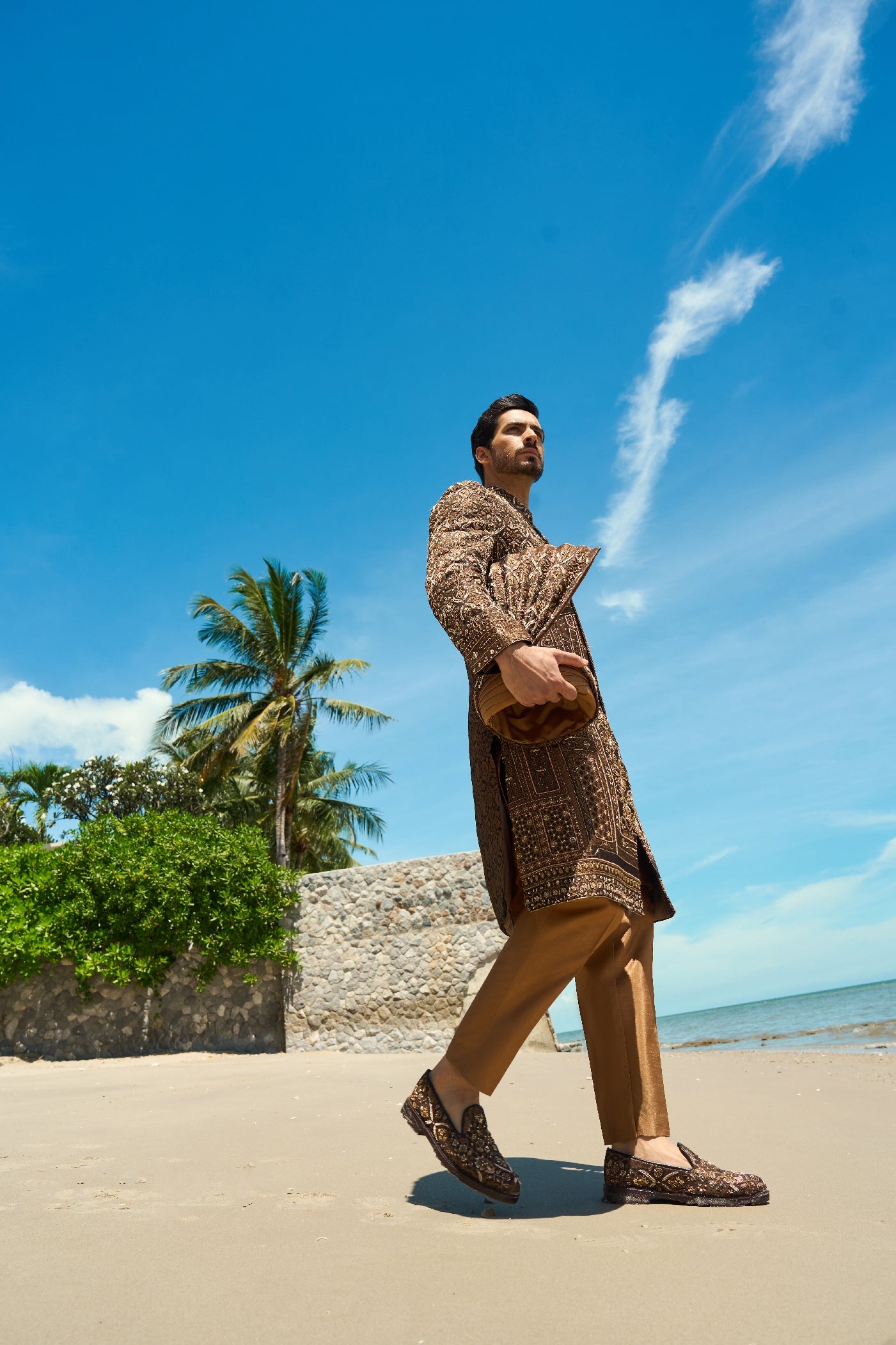 Bronze Mirage – Sherwani & Clutch Ensemble with turban