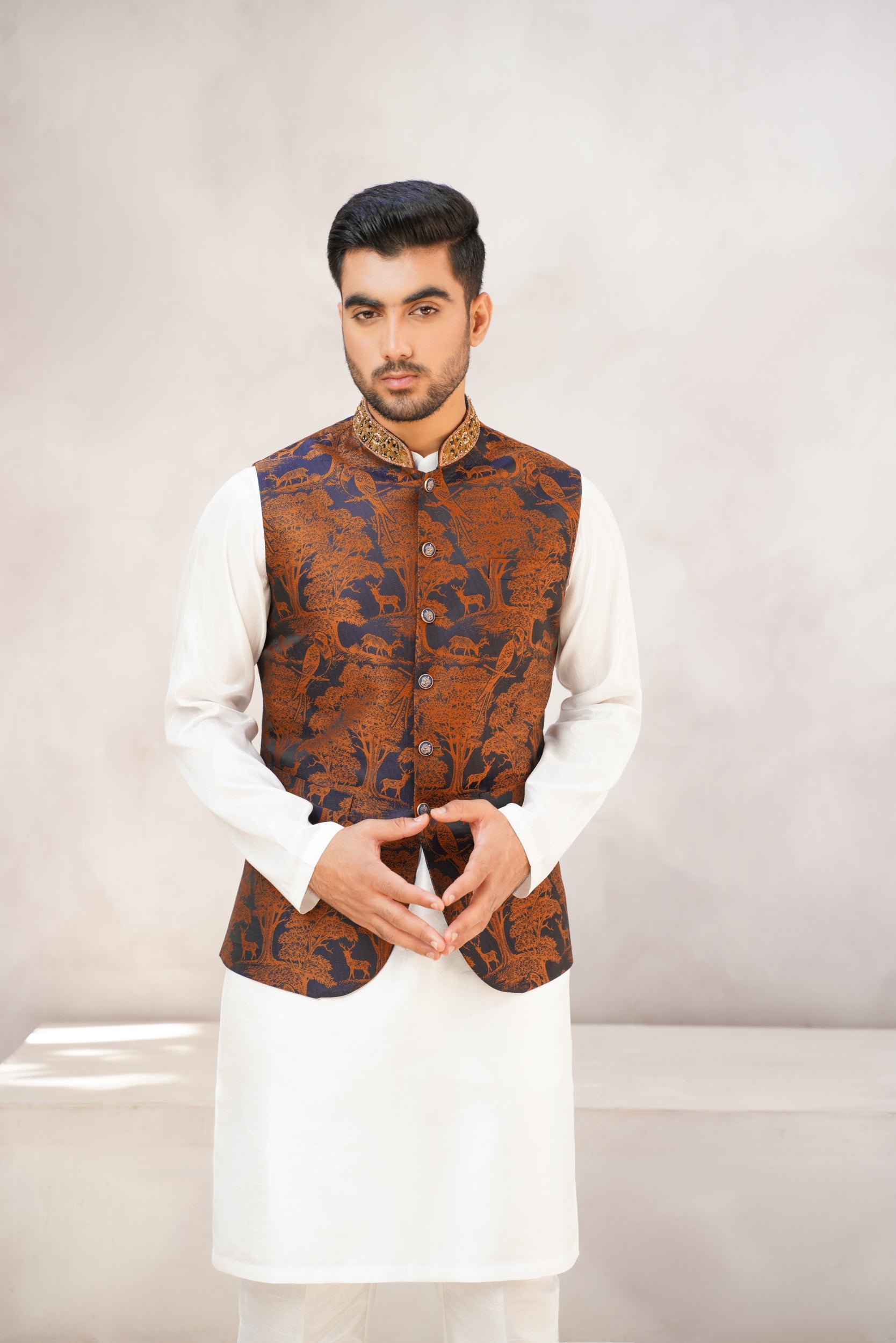 Indigo hazel hand embellished waistcoat