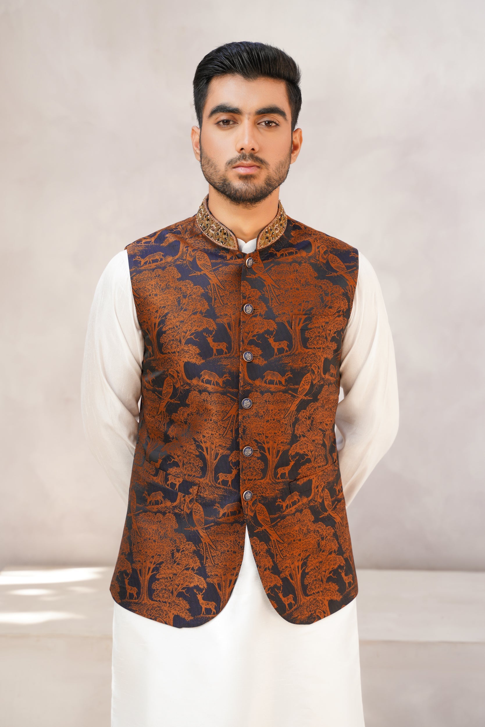 Indigo hazel hand embellished waistcoat