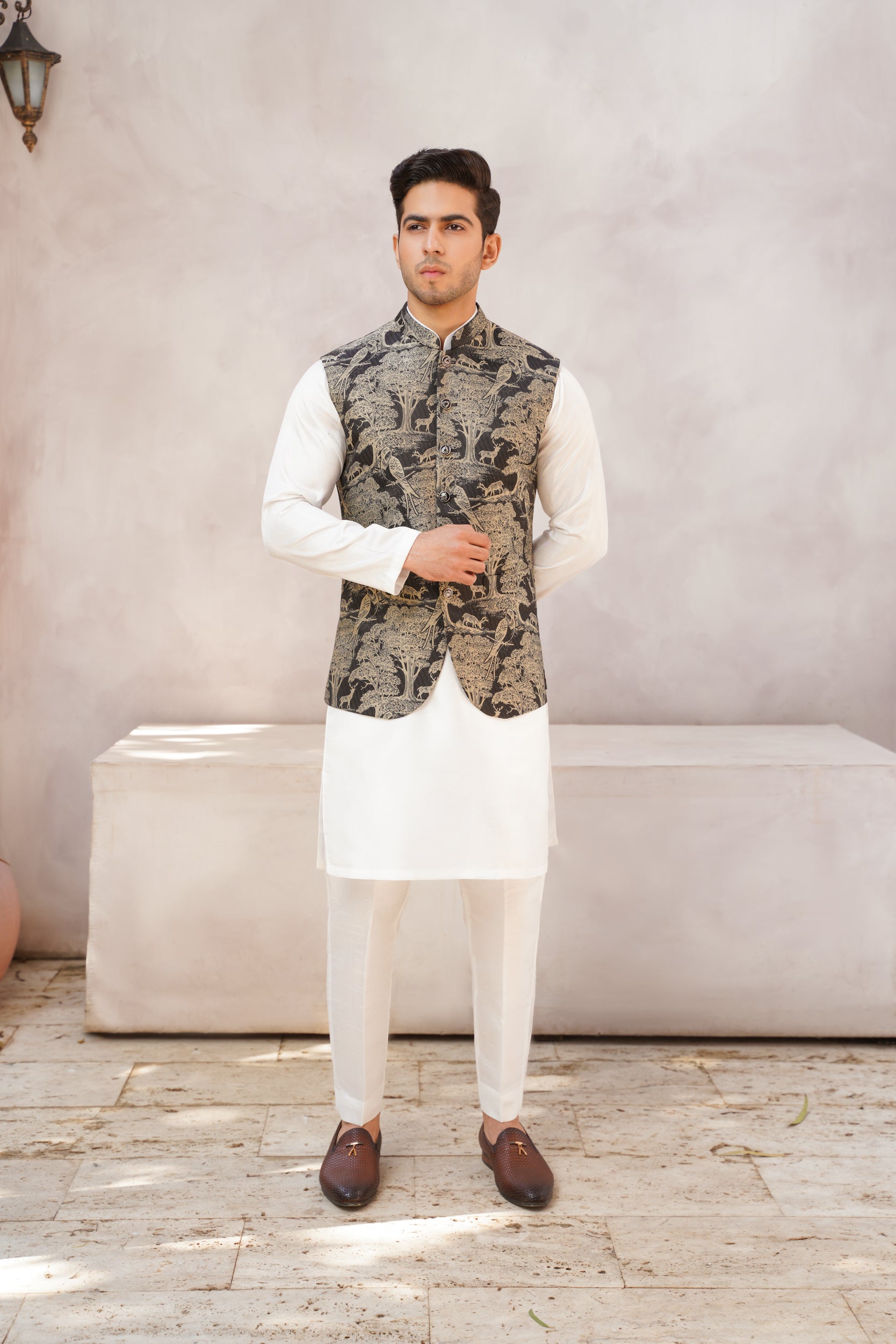 Pictorial Embroidered black base waistcoat