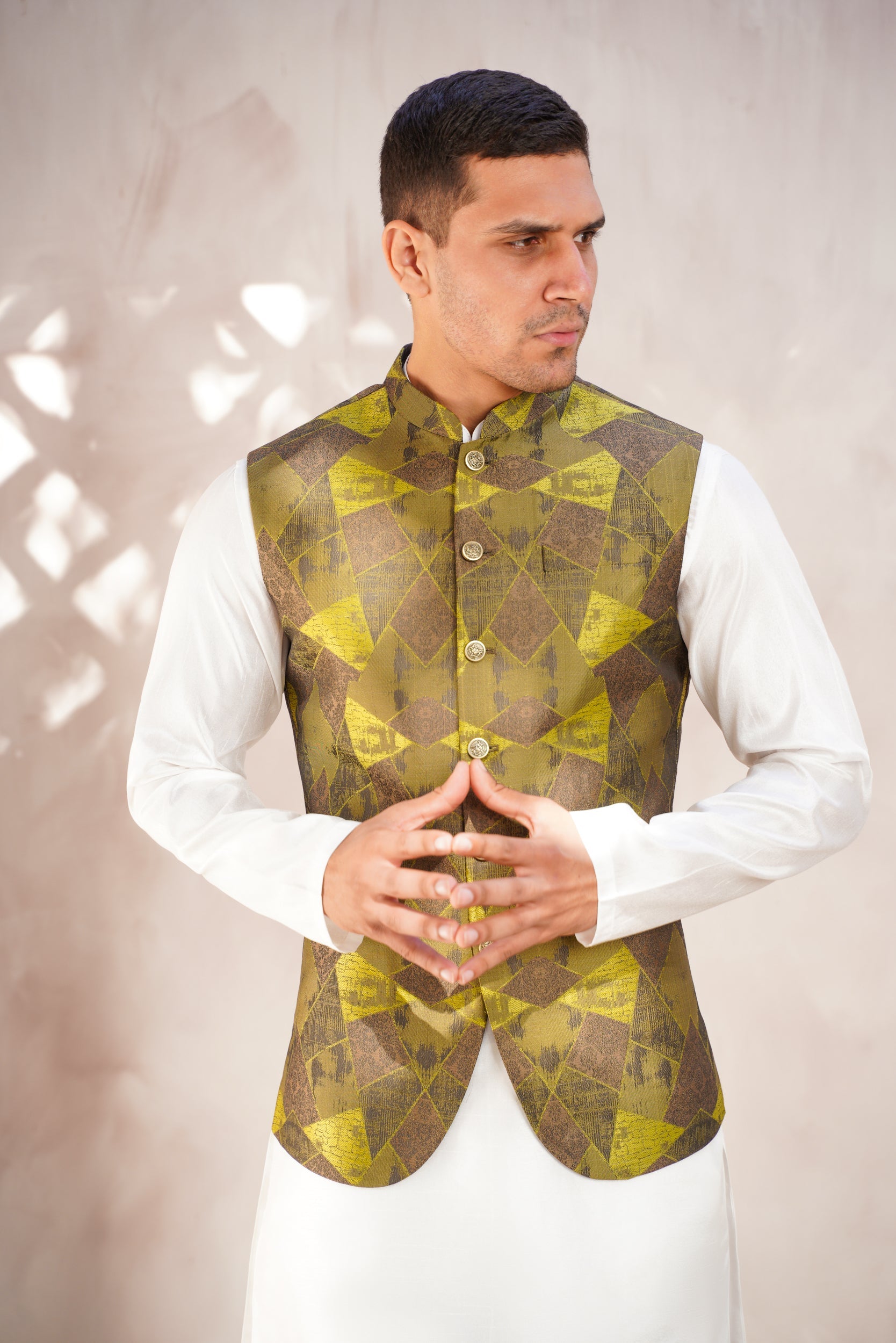 Green Geometrical Pattern  Waistcoat