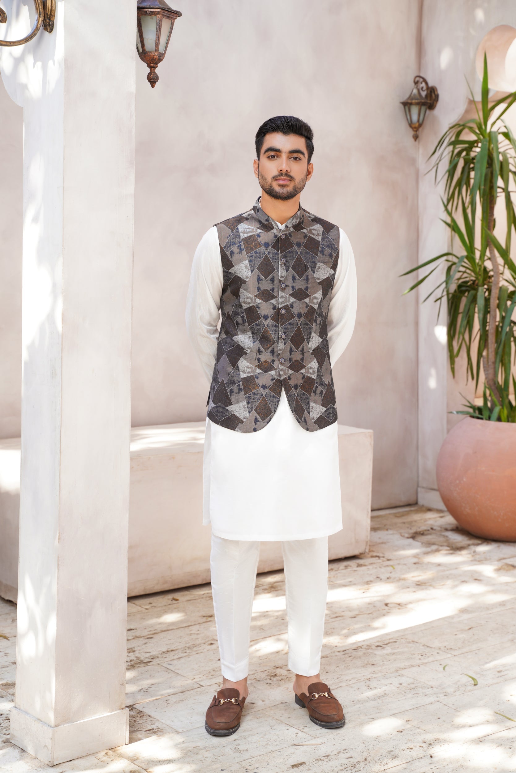 Gray brown Printed waistcoat