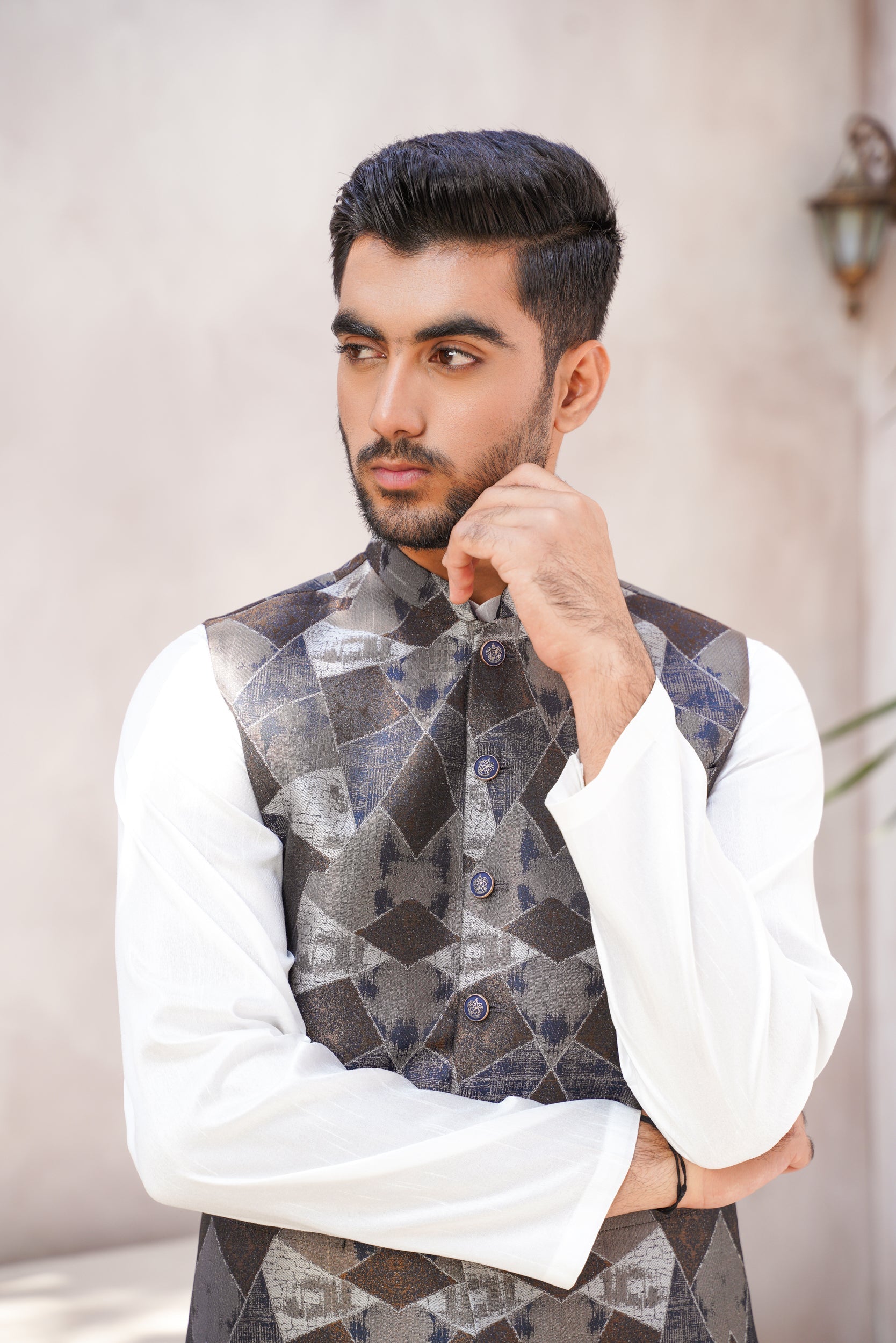 Gray brown Printed waistcoat