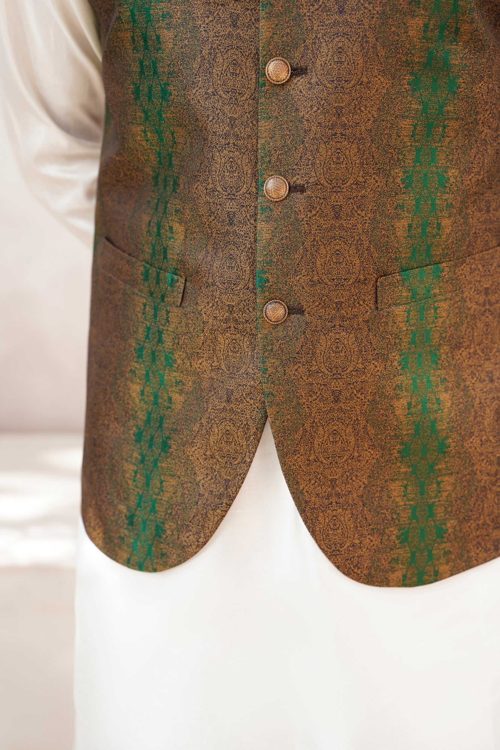 Embellished ban green brown waistcoat