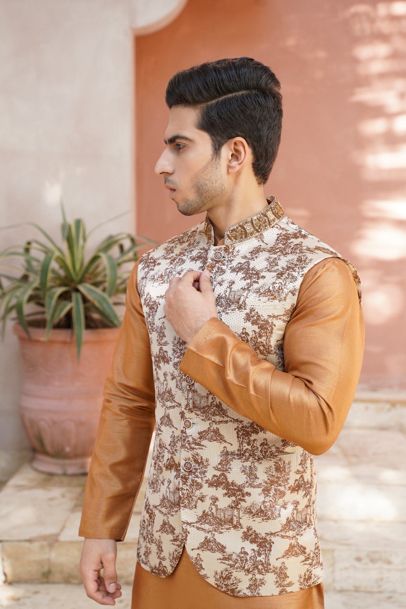 Embroidered ban golden orange waistcoat