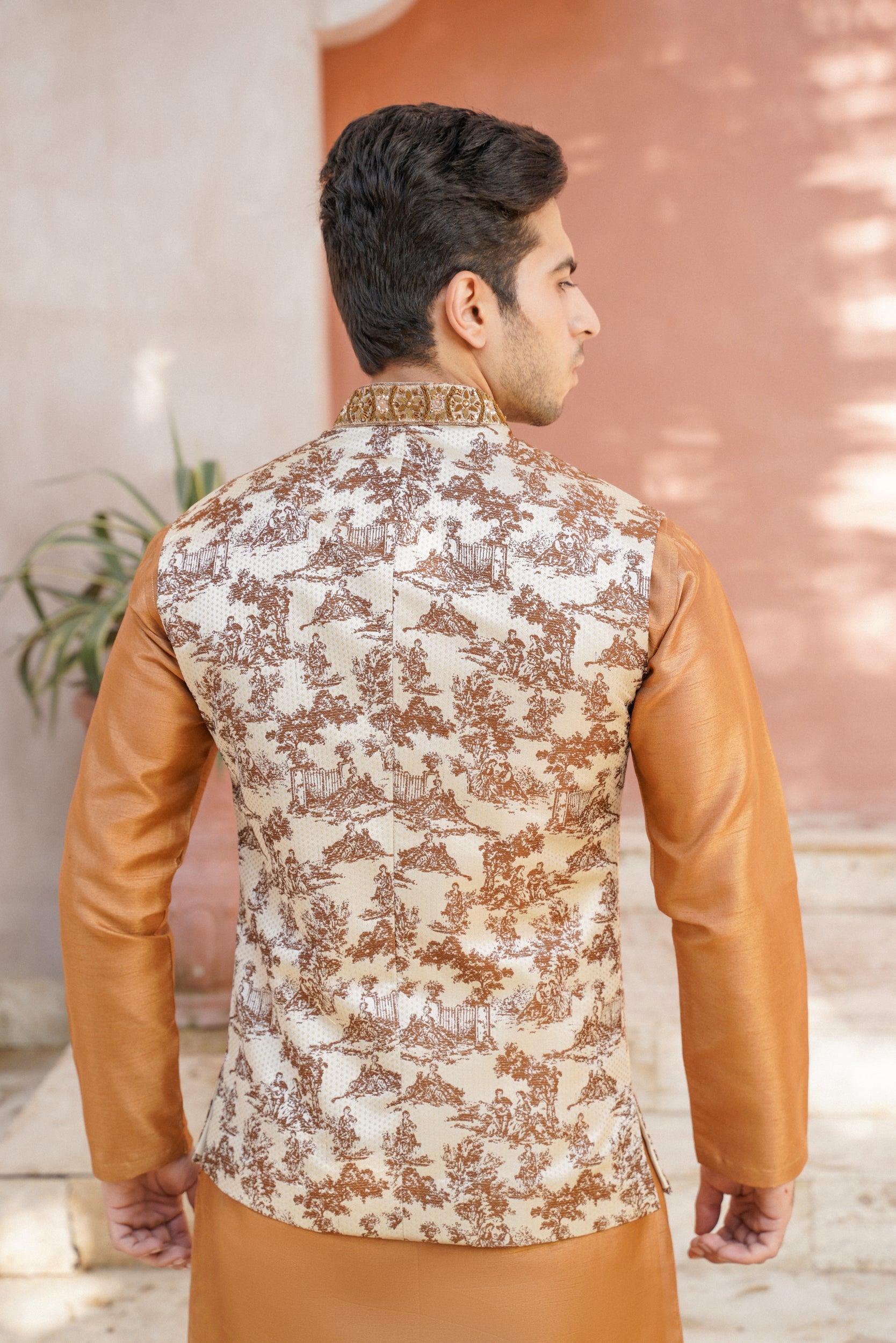 Embroidered ban golden orange waistcoat