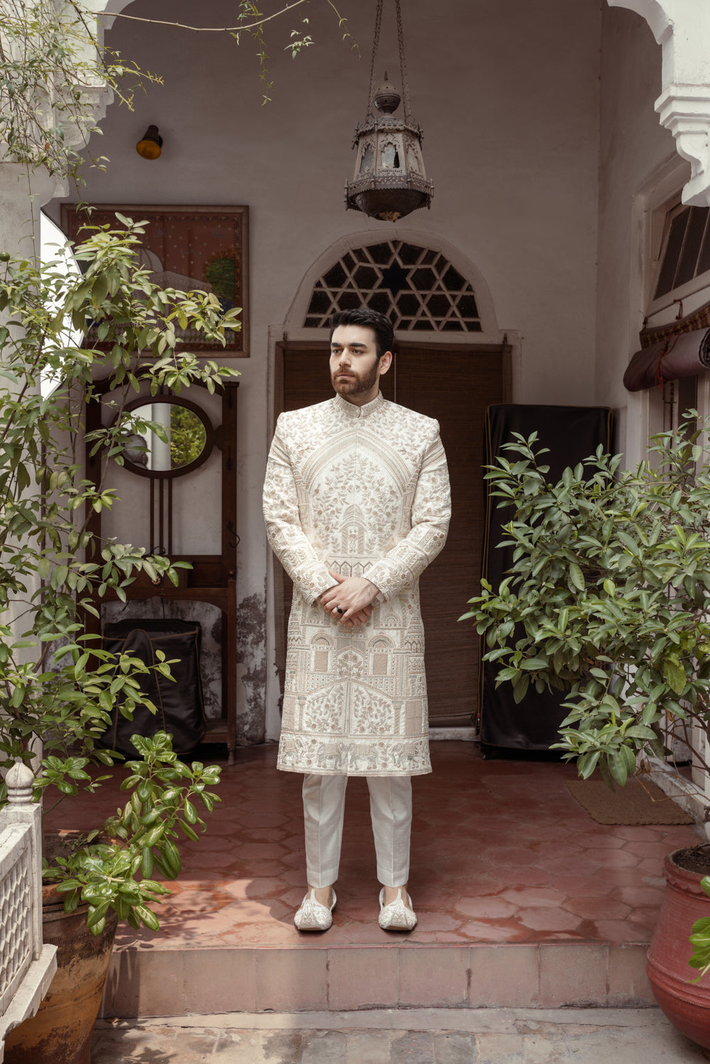 Offwhite Sherwani hand embellished