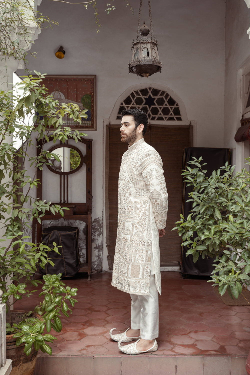 Offwhite Sherwani hand embellished