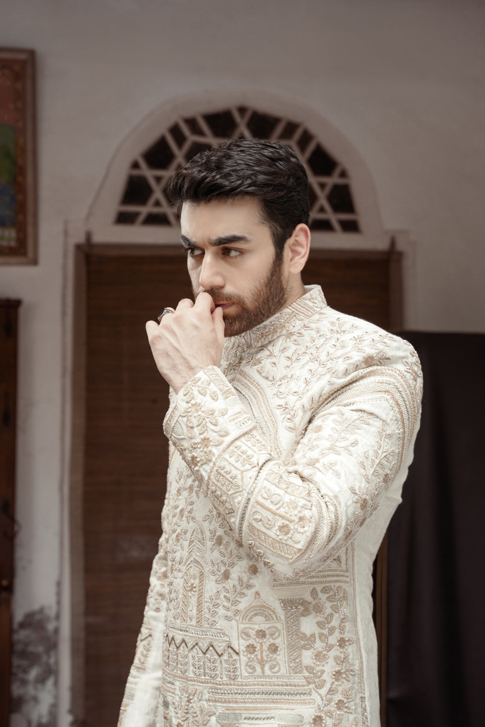 Offwhite Sherwani hand embellished