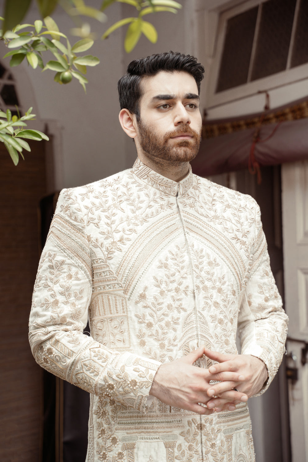 Offwhite Sherwani hand embellished