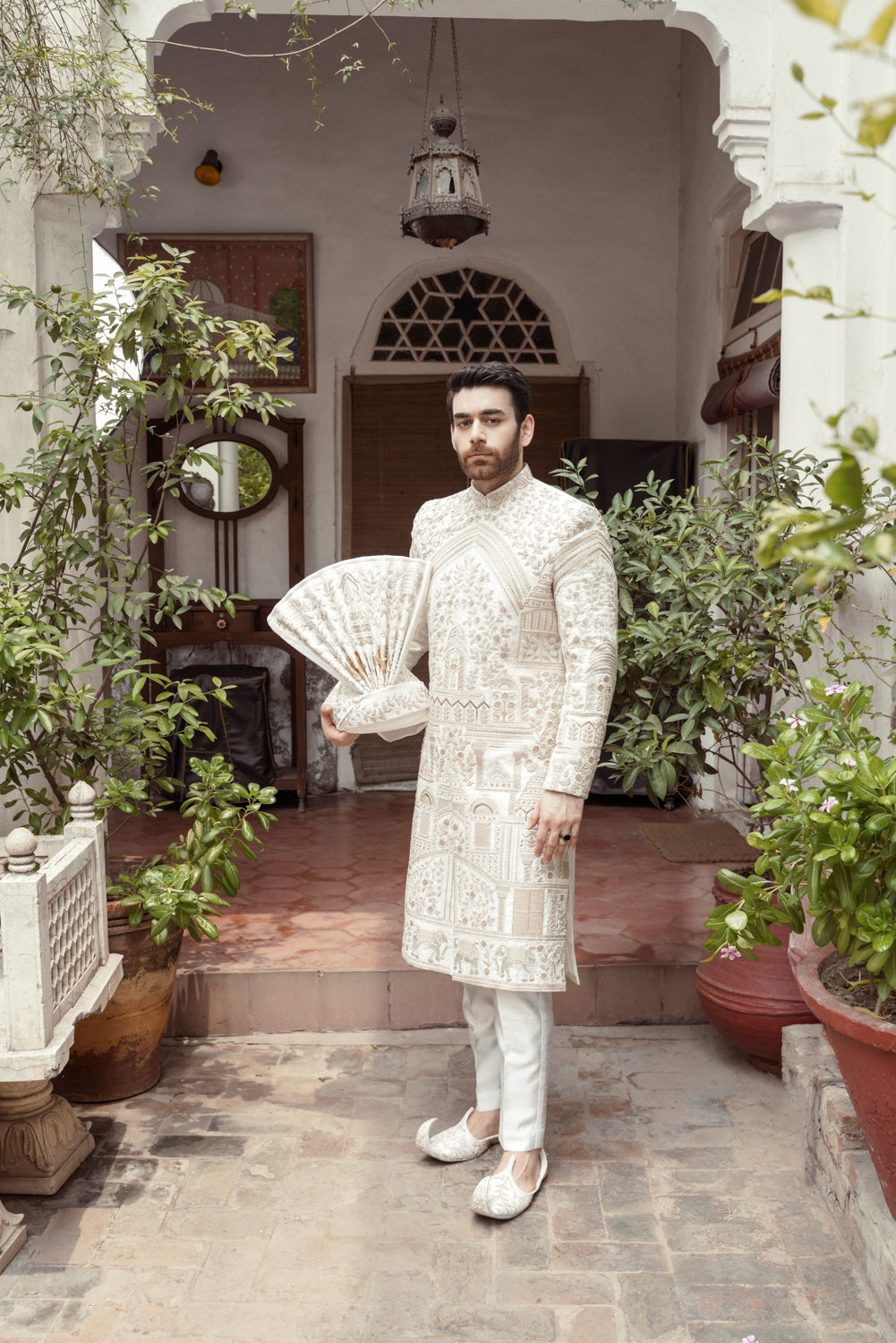 Offwhite Sherwani hand embellished