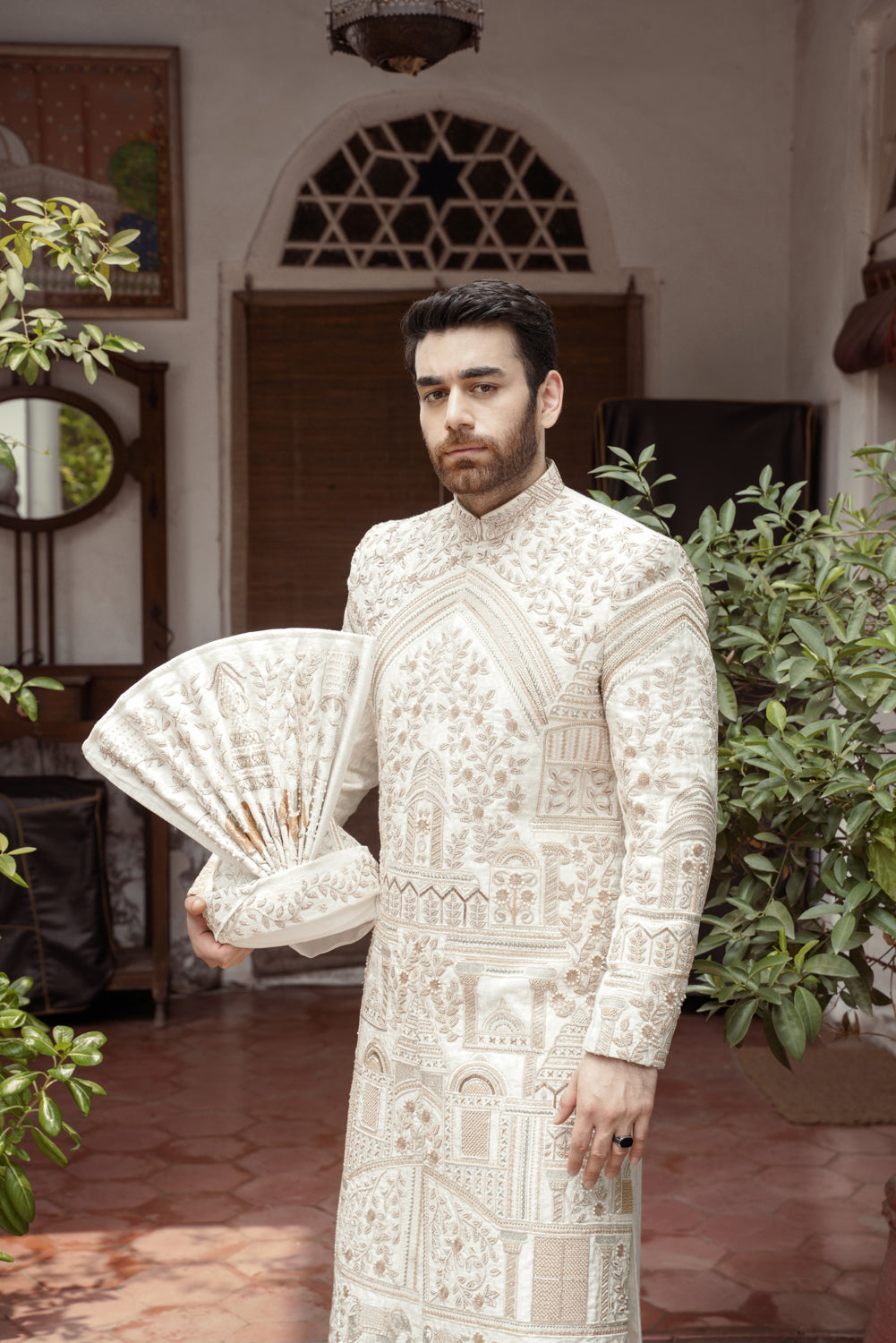 Offwhite Sherwani hand embellished