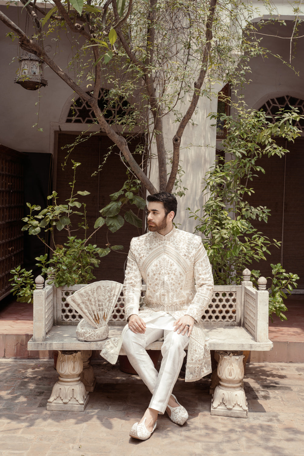 Offwhite Sherwani hand embellished