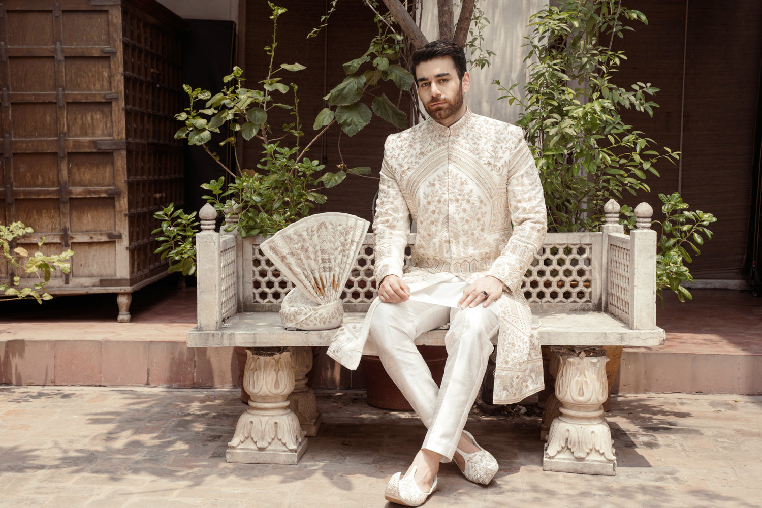 Offwhite Sherwani hand embellished