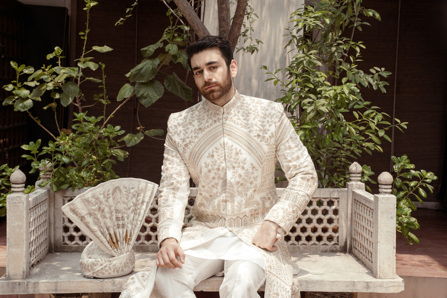 Offwhite Sherwani hand embellished