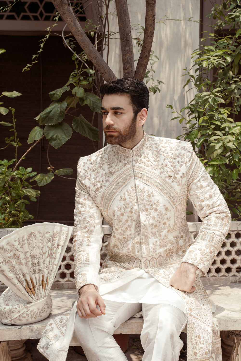 Offwhite Sherwani hand embellished