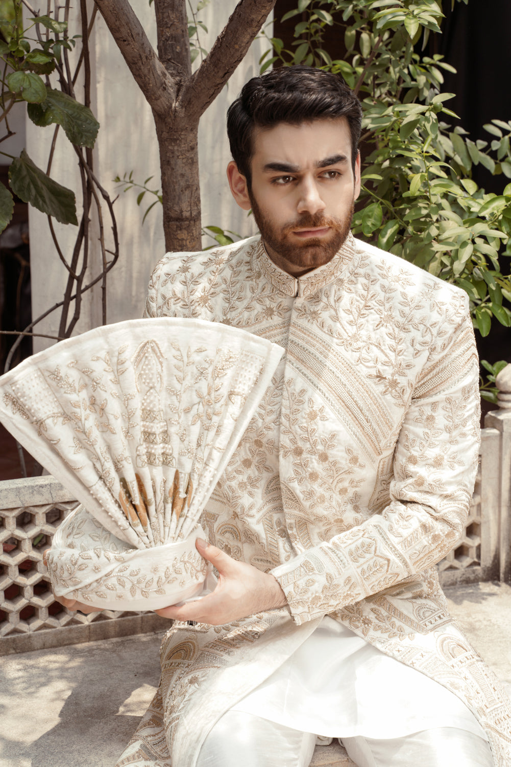 Offwhite Sherwani hand embellished