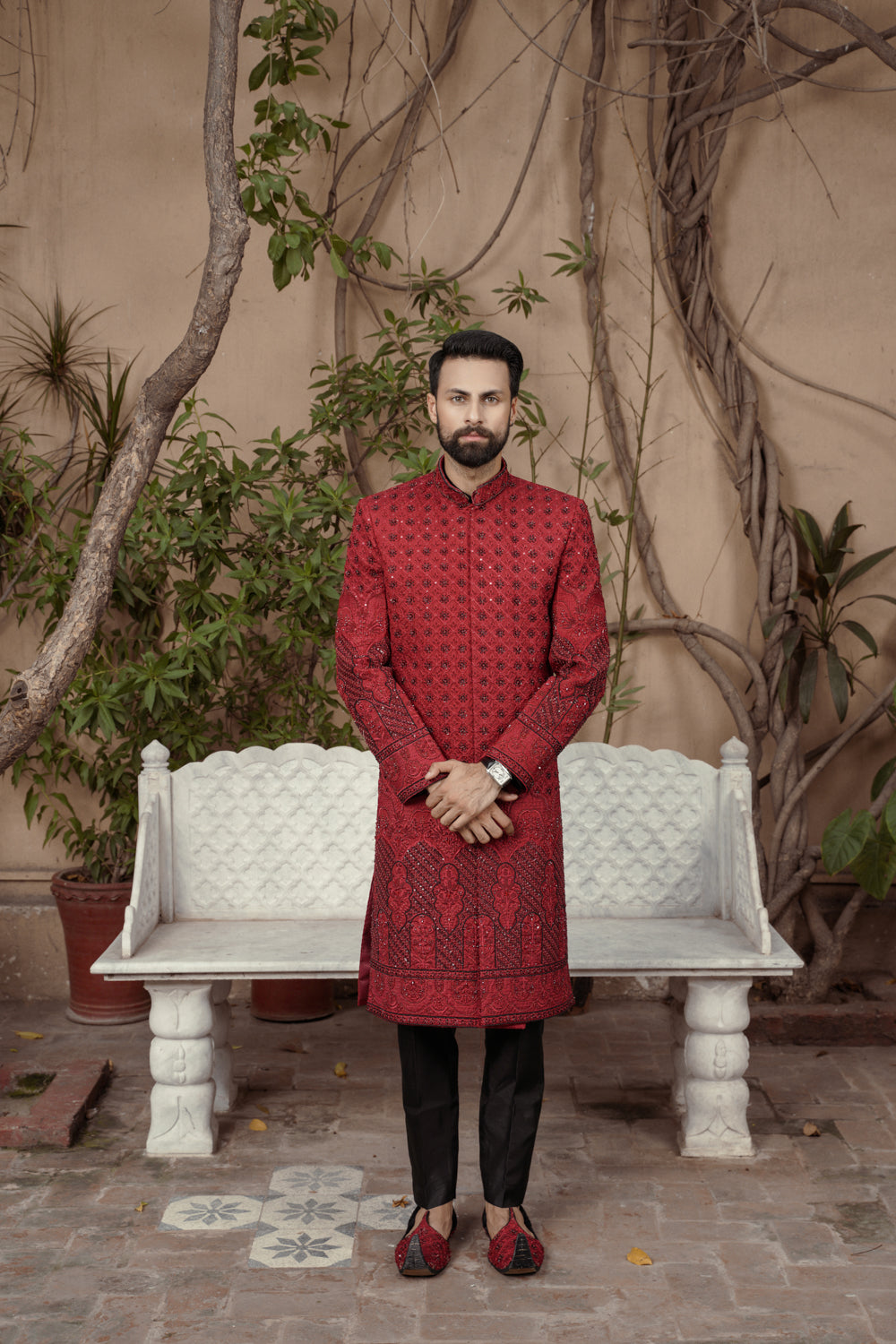 Crimson ruby embroidered Sherwani