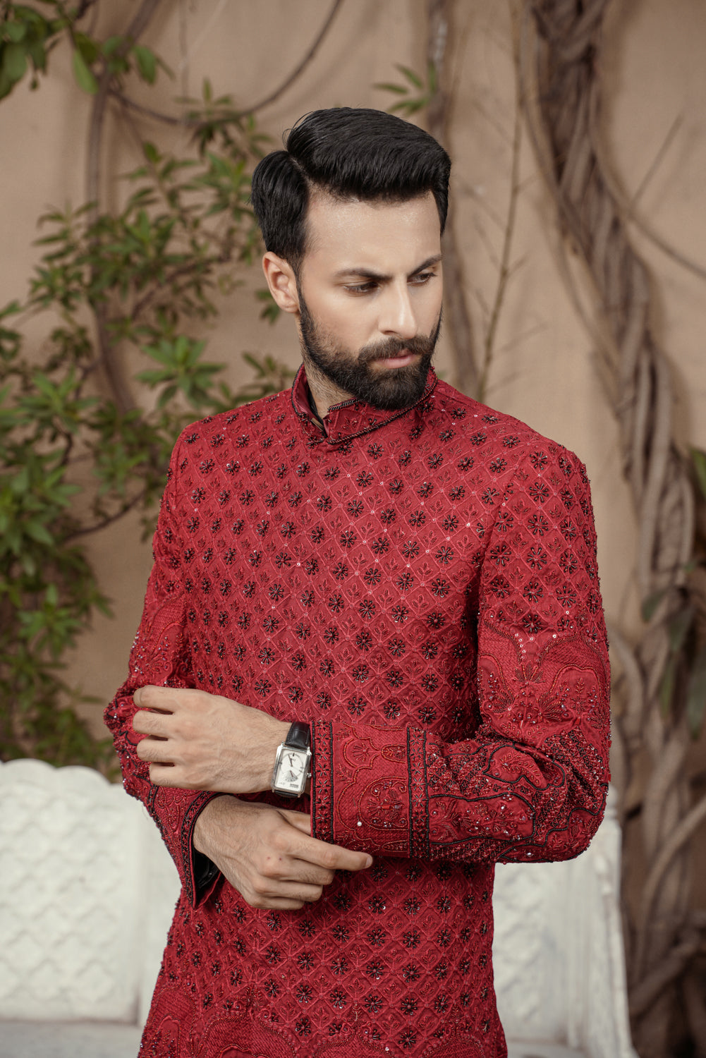 Crimson ruby embroidered Sherwani