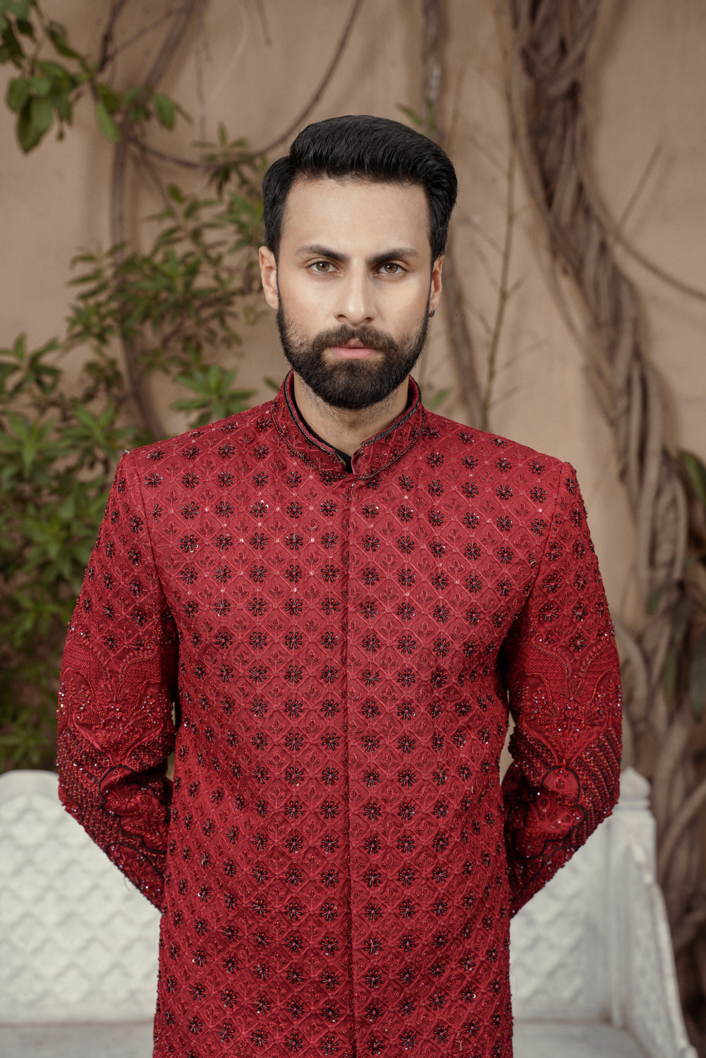 Crimson ruby embroidered Sherwani