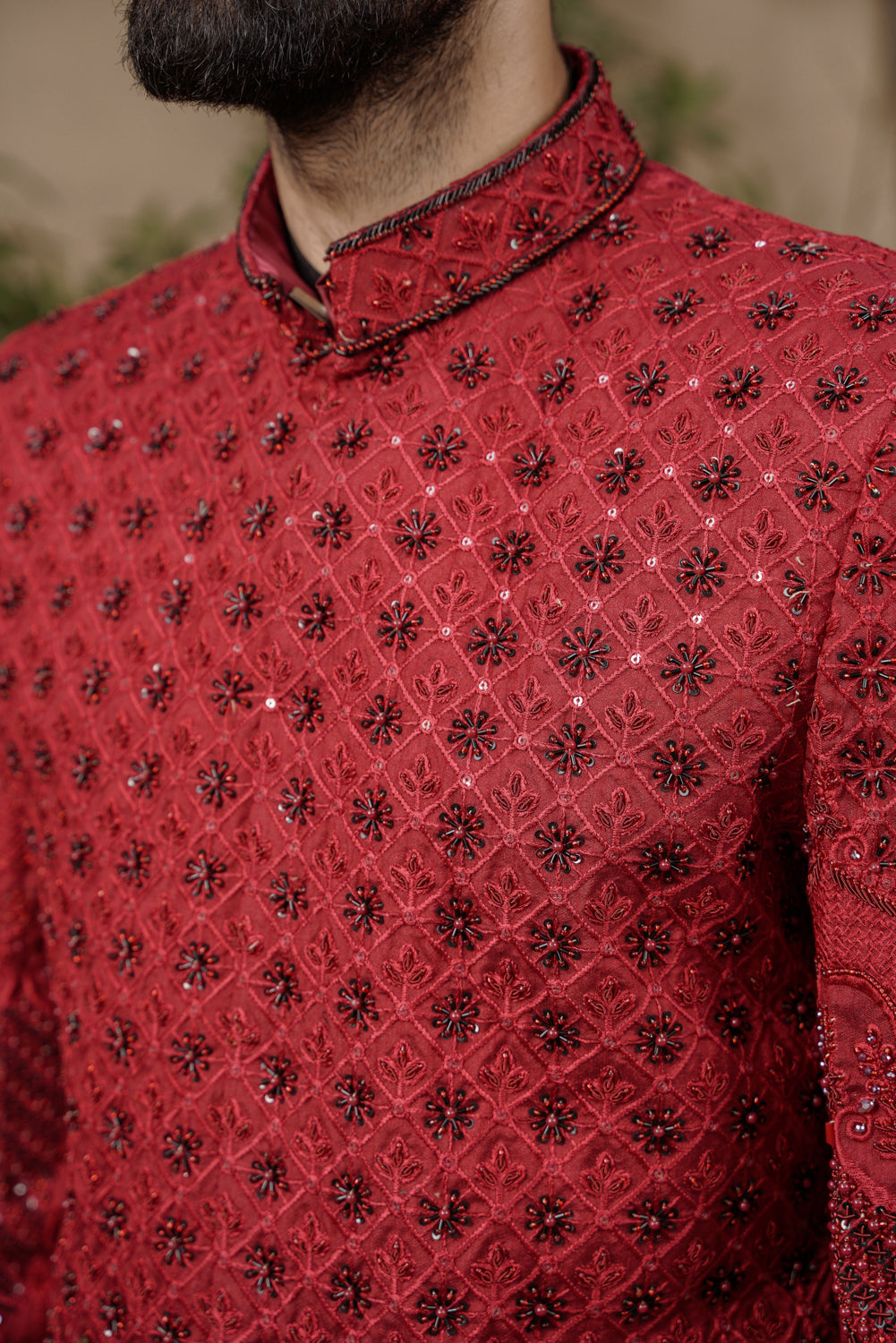 Crimson ruby embroidered Sherwani