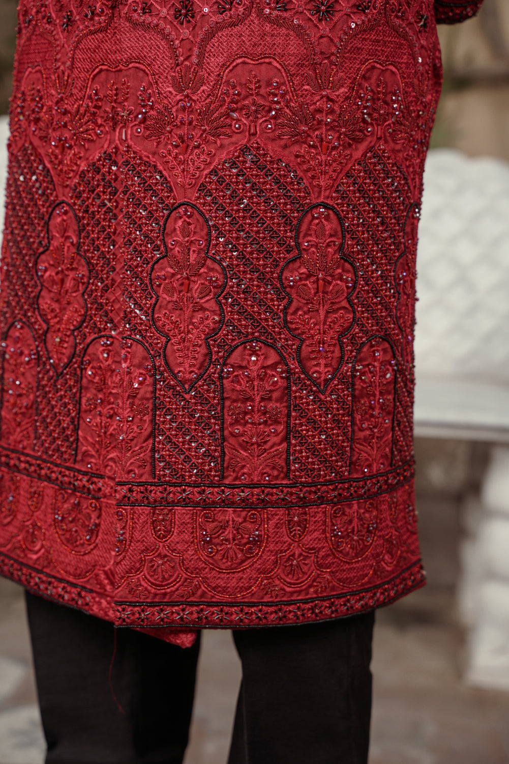 Crimson ruby embroidered Sherwani