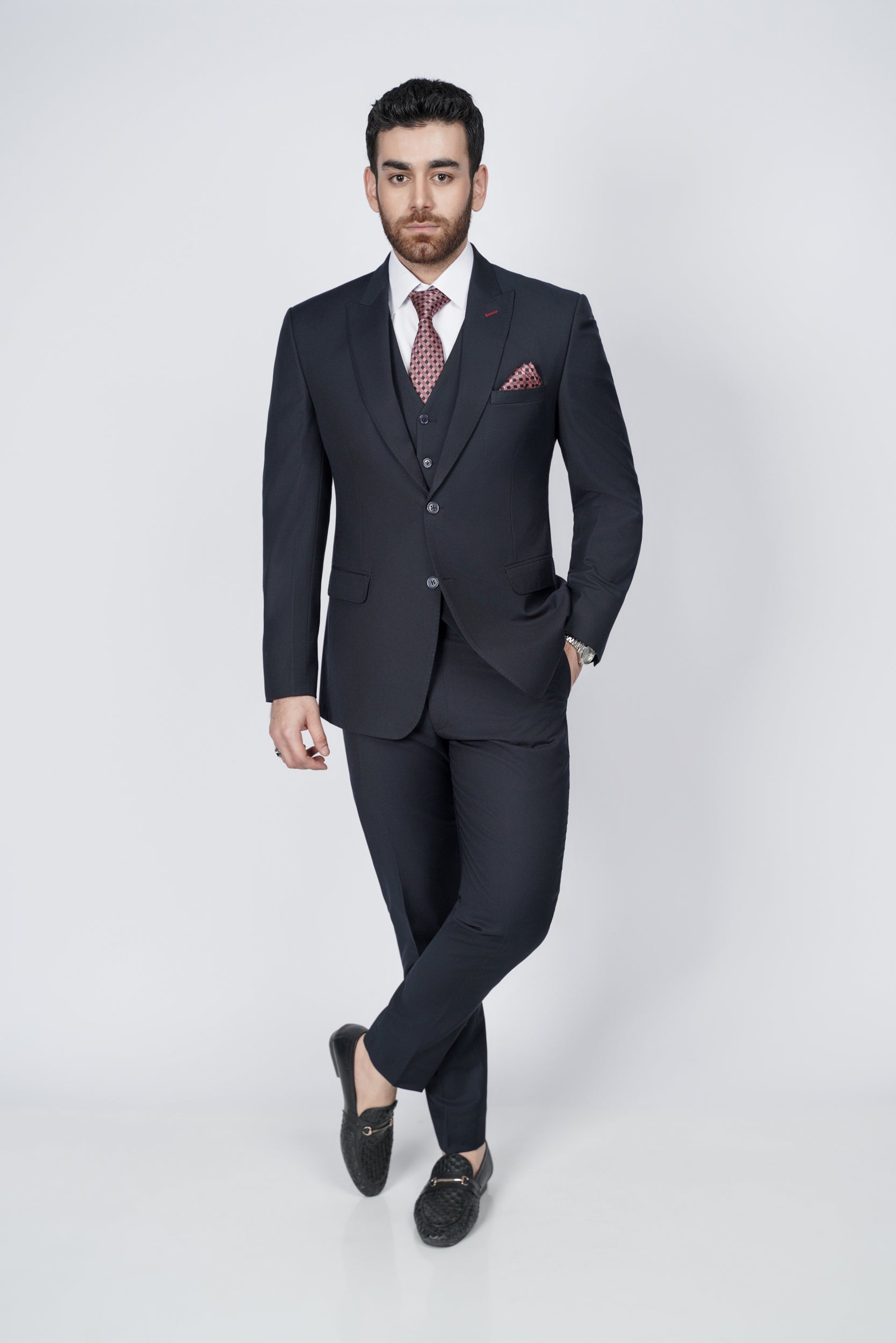 Dark navy blue two piece suit