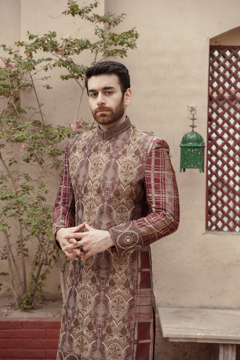 Royal Maroon Hand embellished sherwani with matching trouser