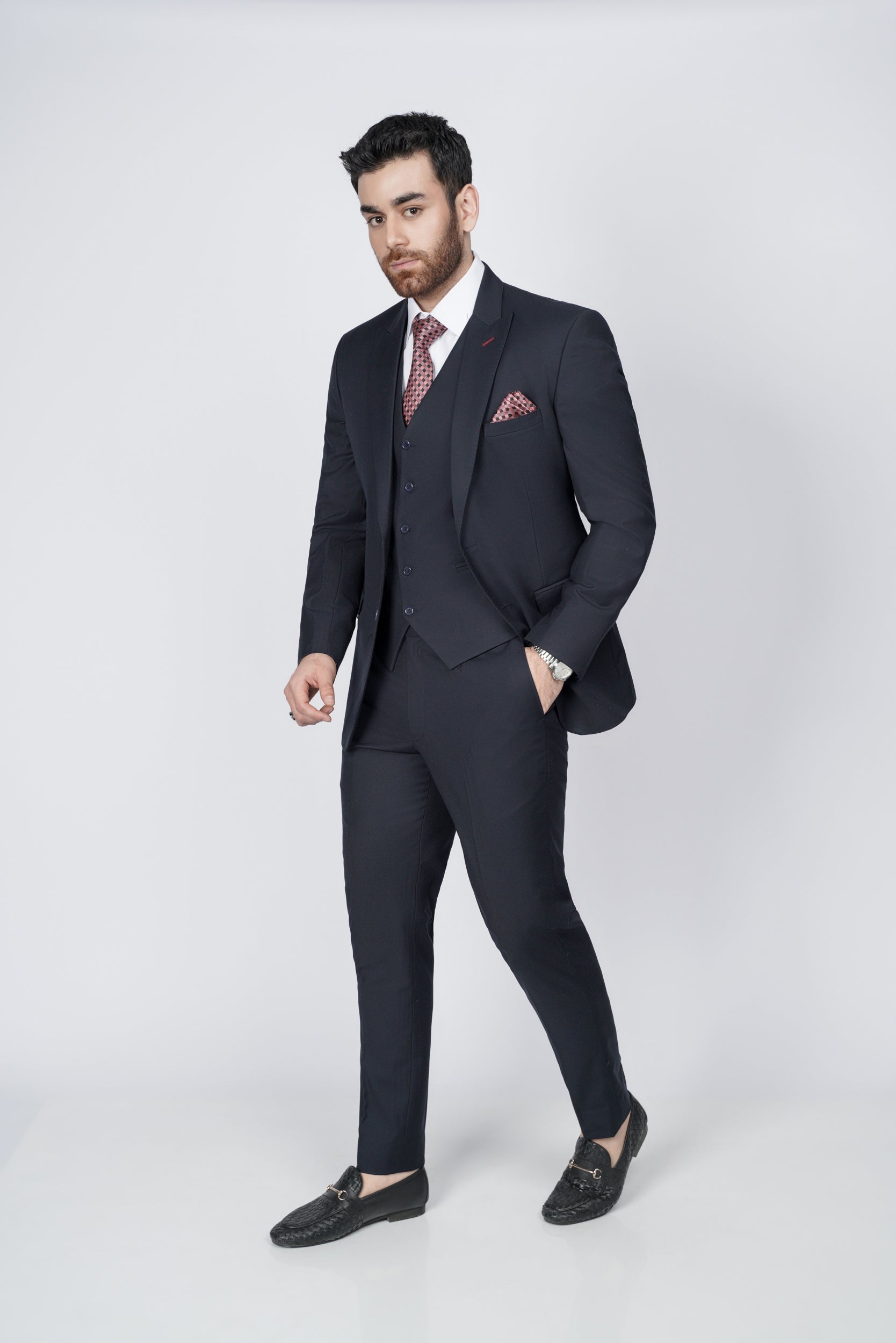 Dark navy blue two piece suit