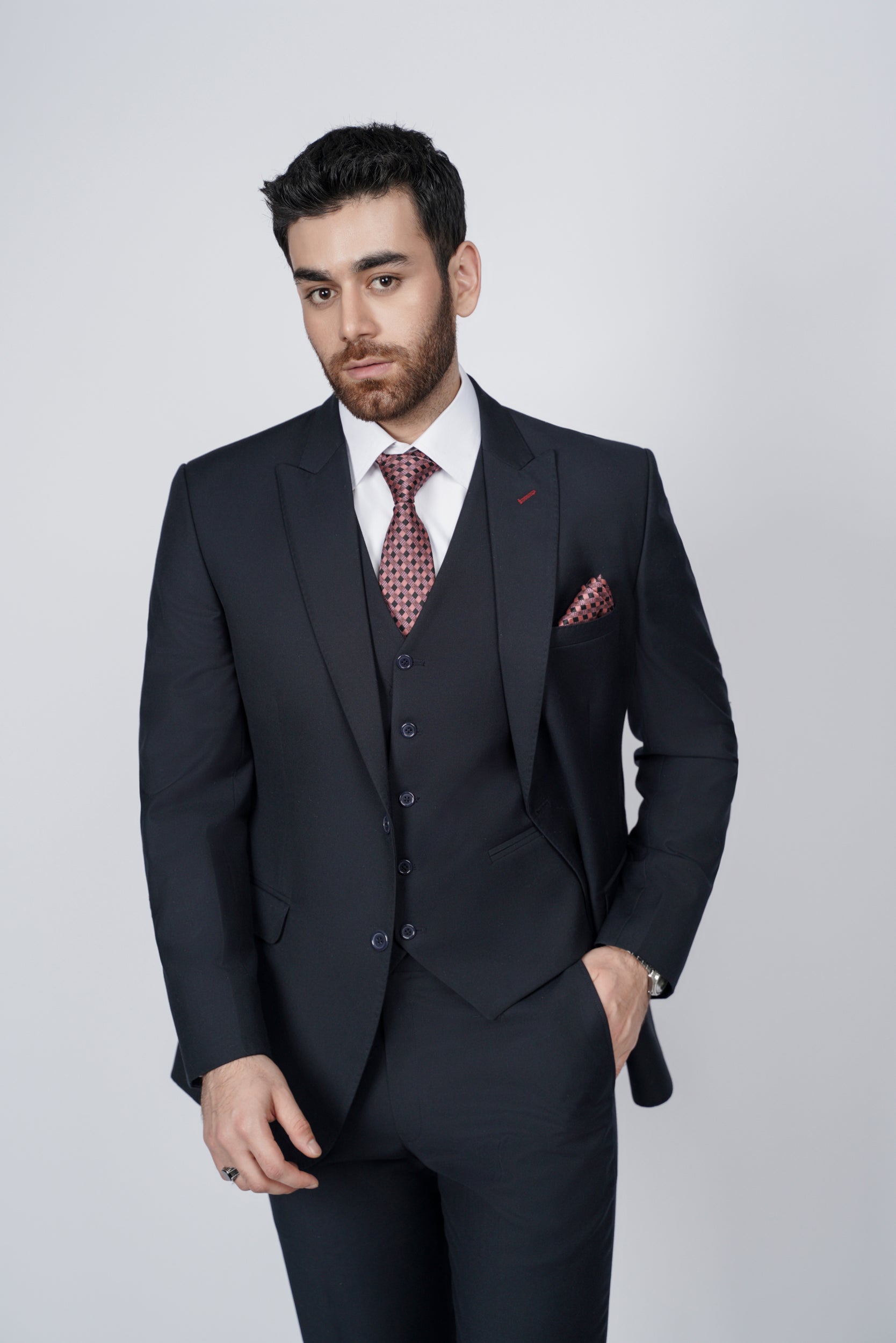 Dark navy blue two piece suit