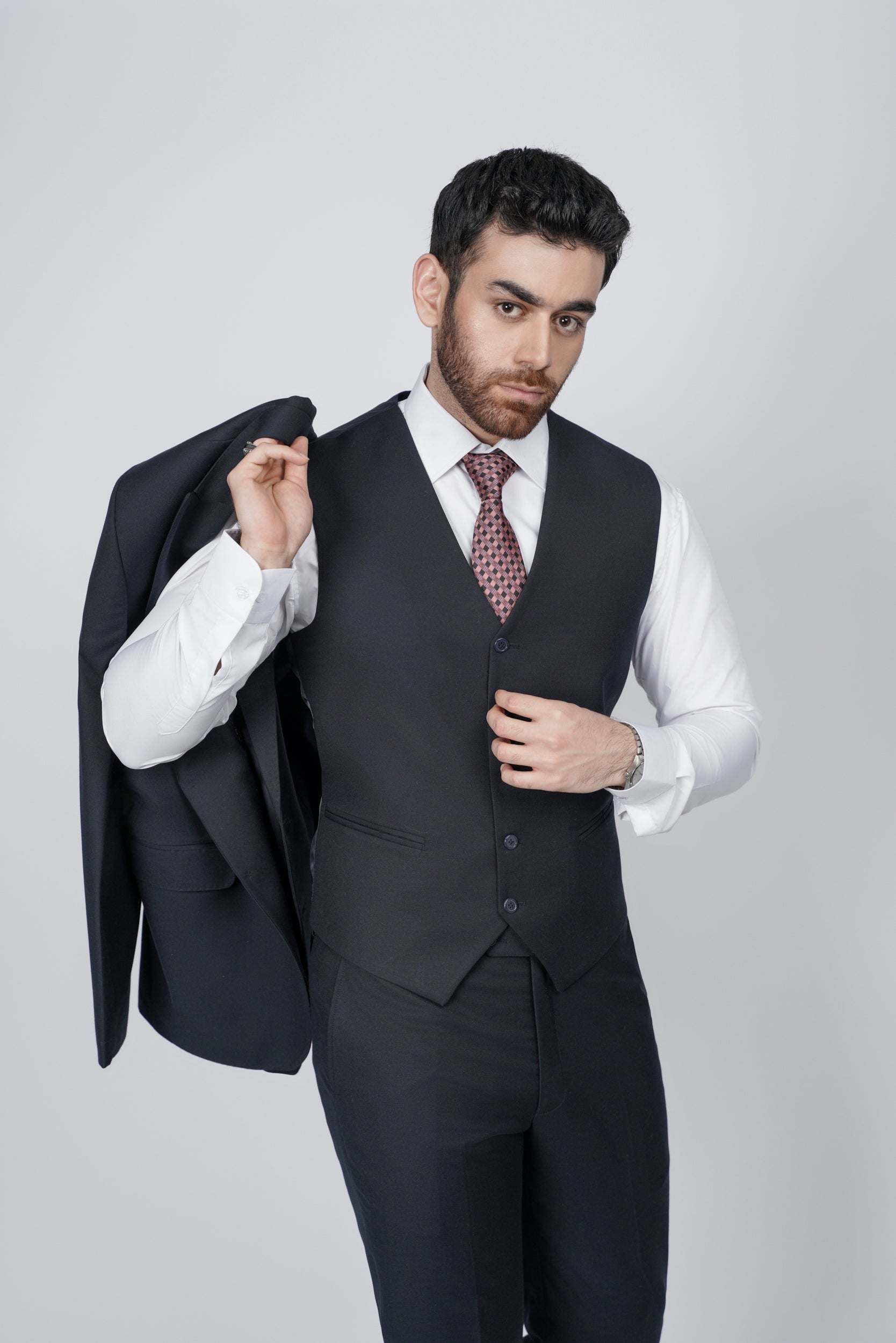 Dark navy blue two piece suit