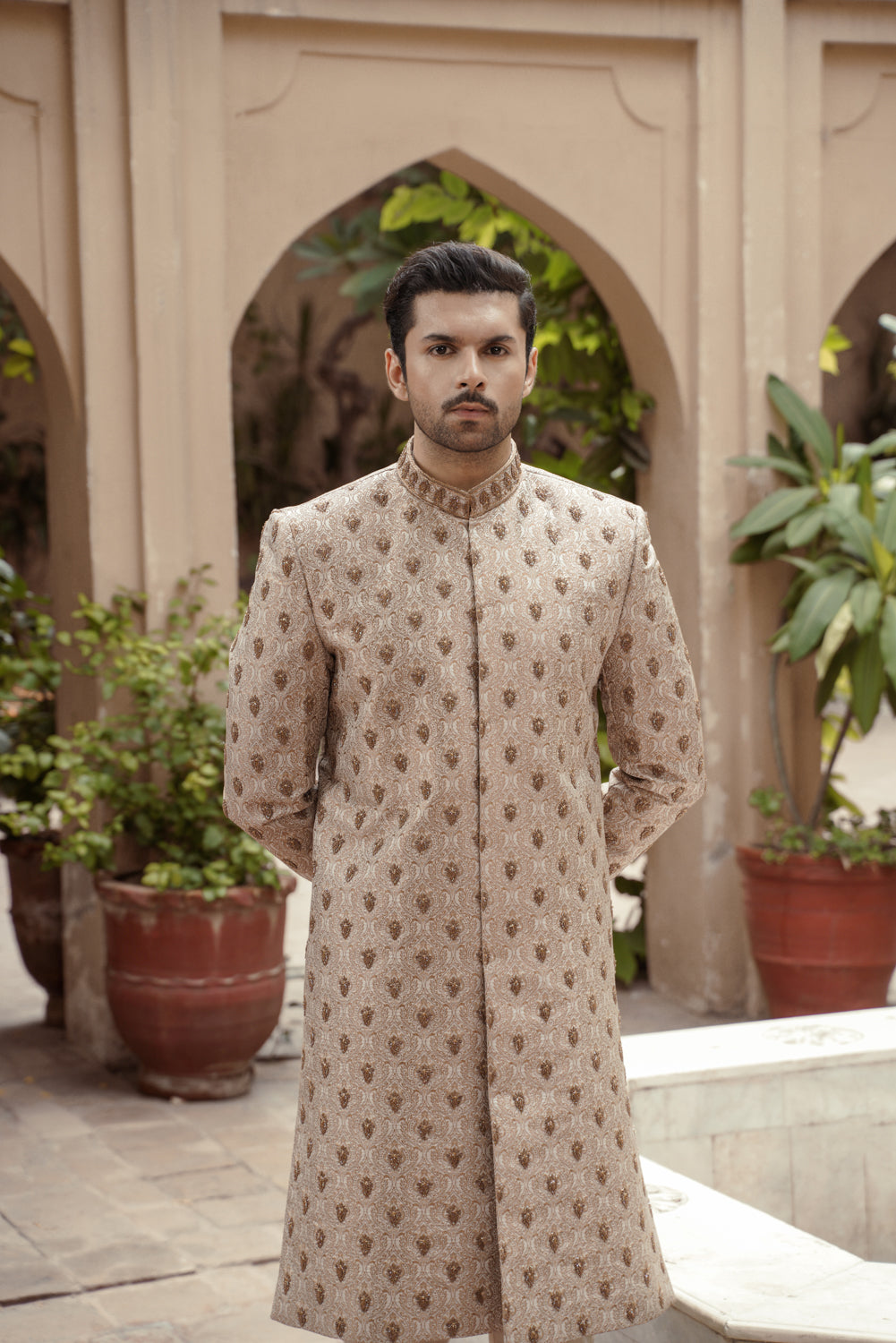 Beige Gold Sherwani