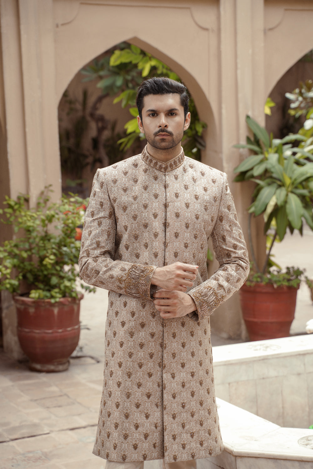 Beige Gold Sherwani