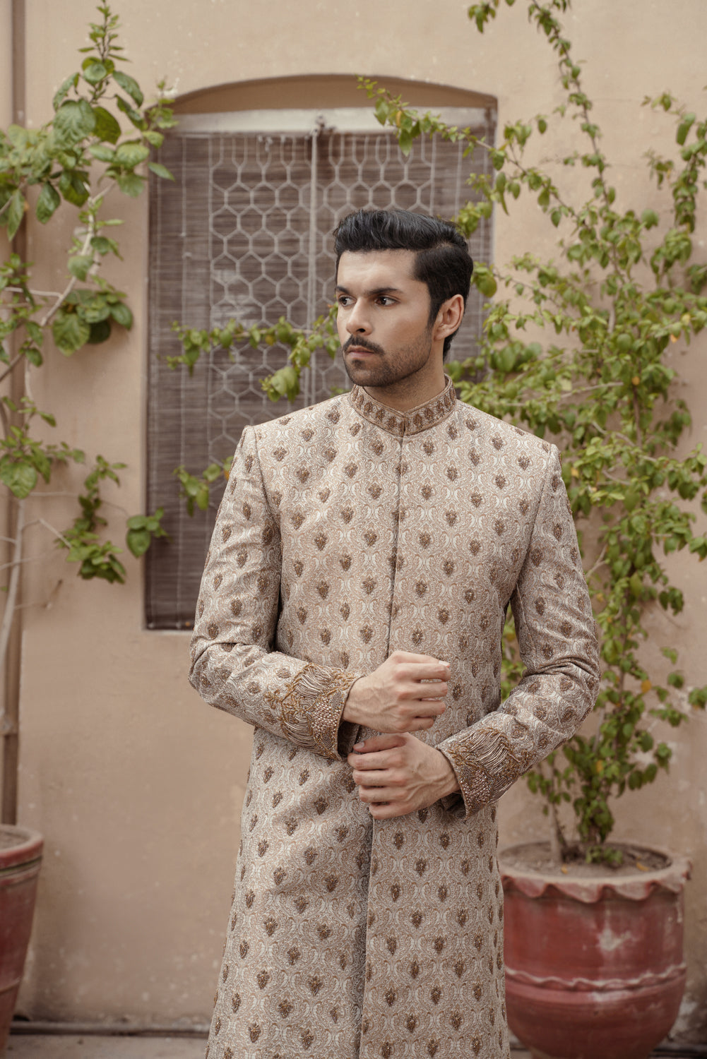 Beige Gold Sherwani