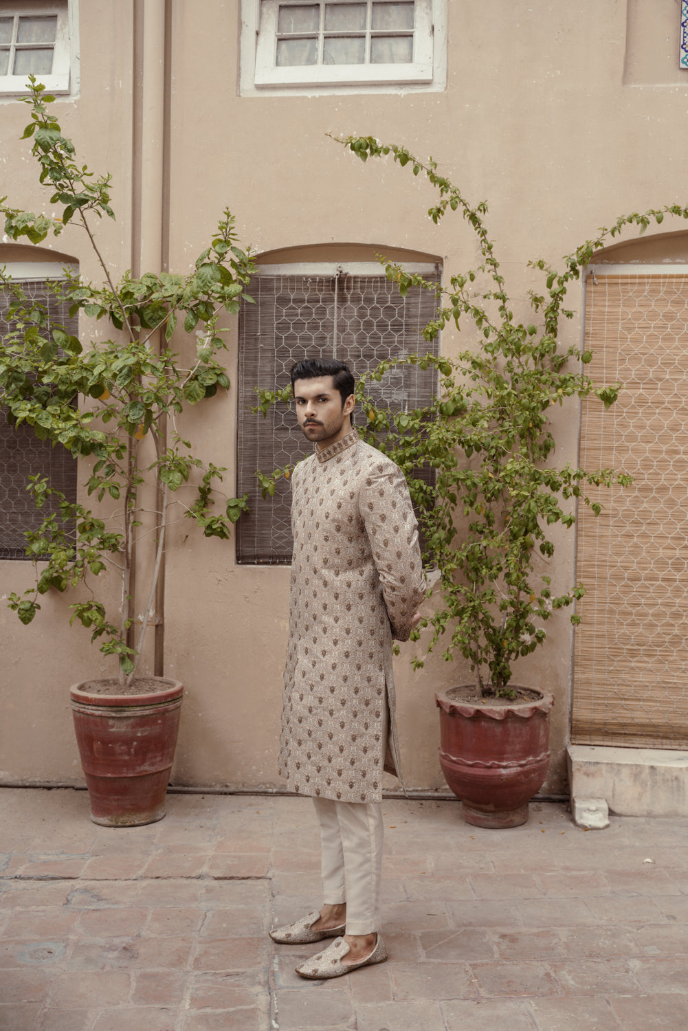 Beige Gold Sherwani