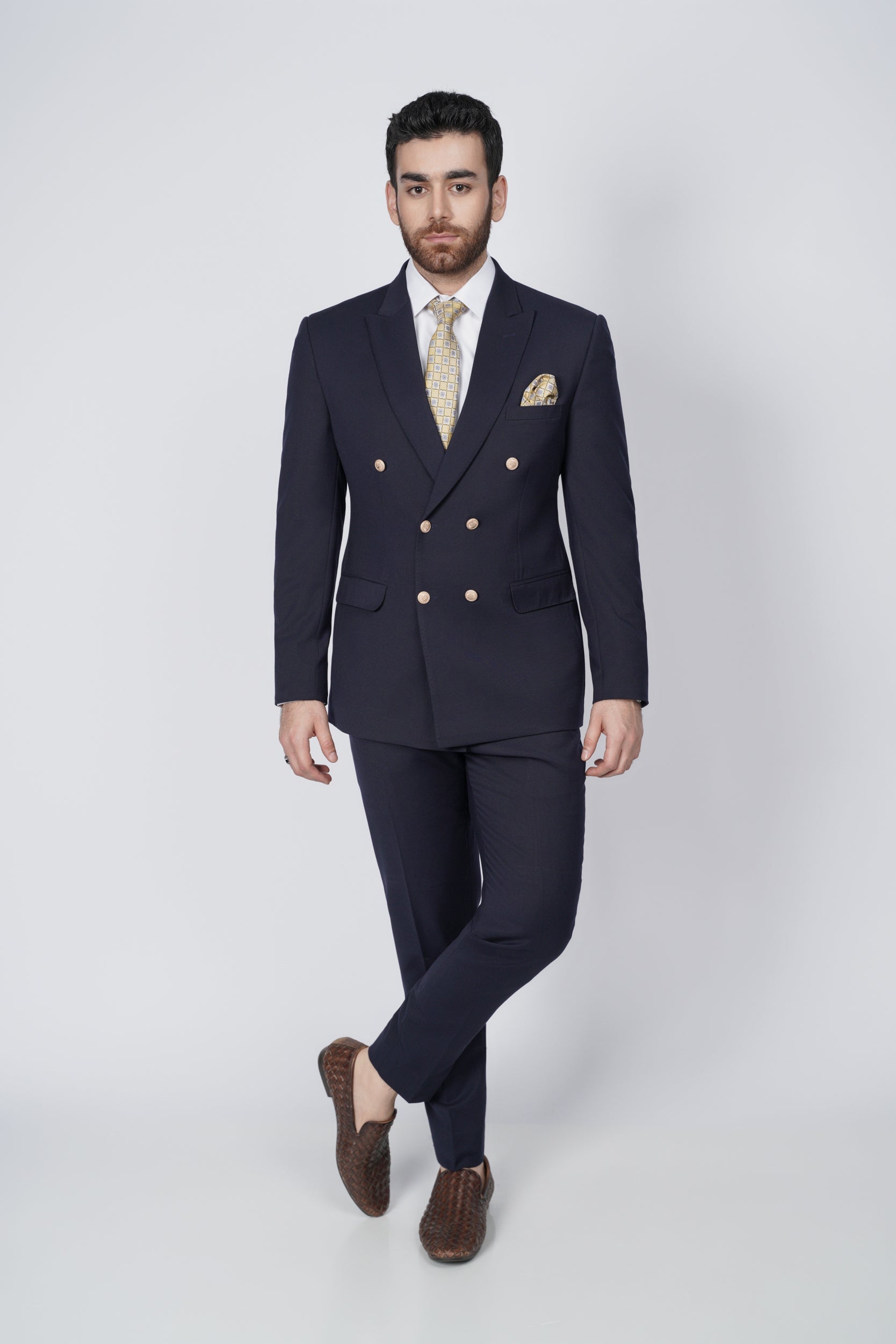 Dark blue six button two piece suit