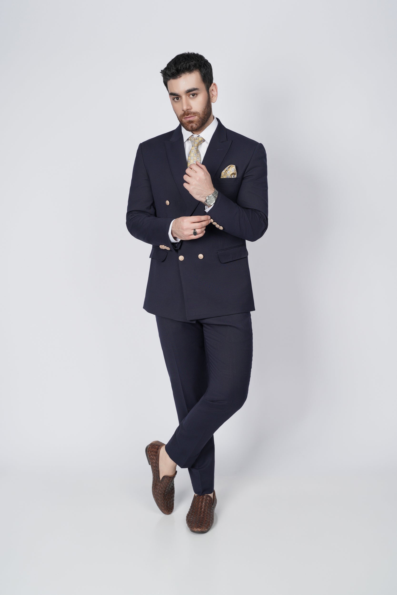 Dark blue six button two piece suit