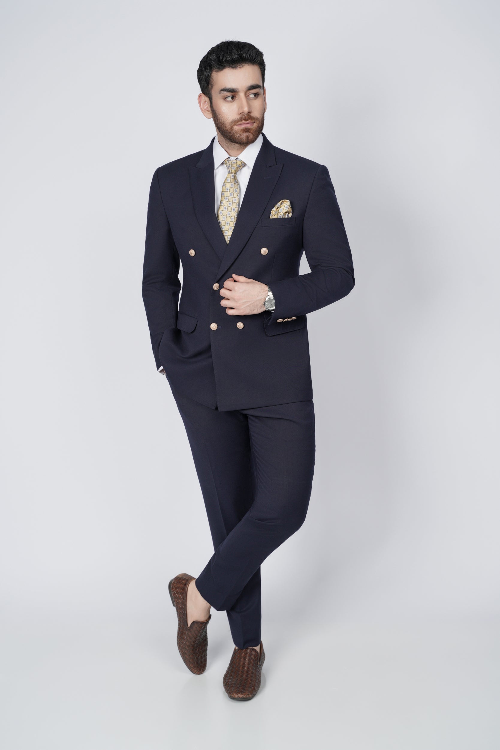 Dark blue six button two piece suit