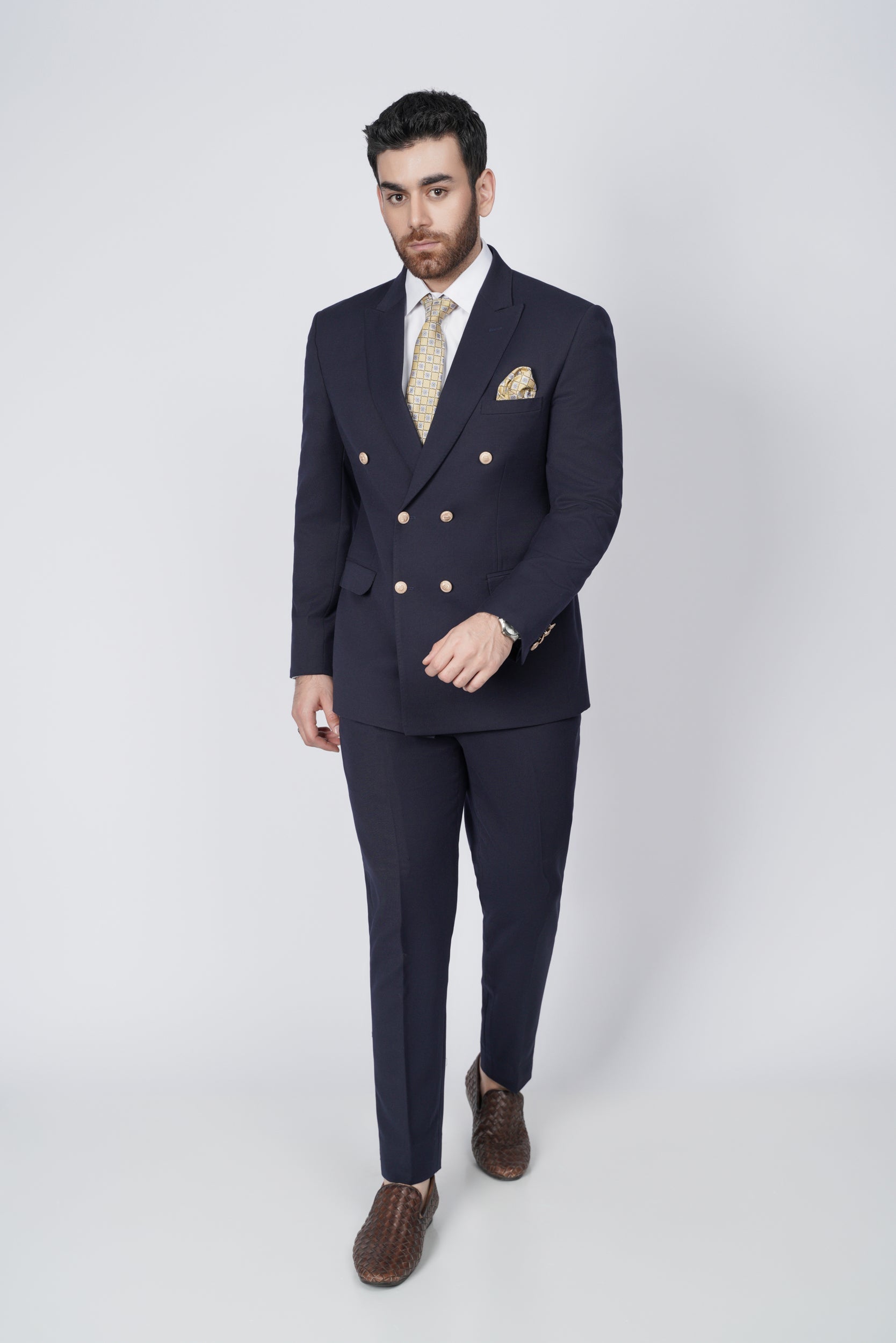 Dark blue six button two piece suit