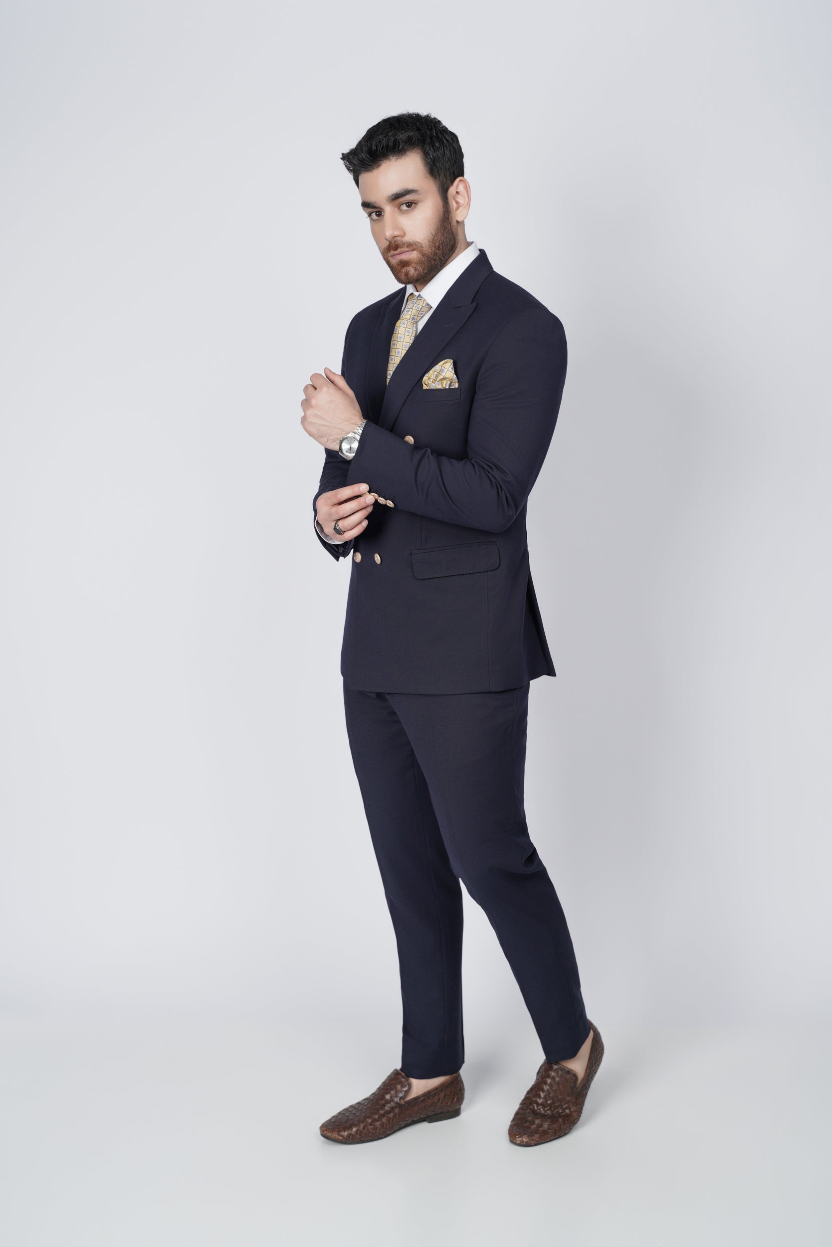 Dark blue six button two piece suit