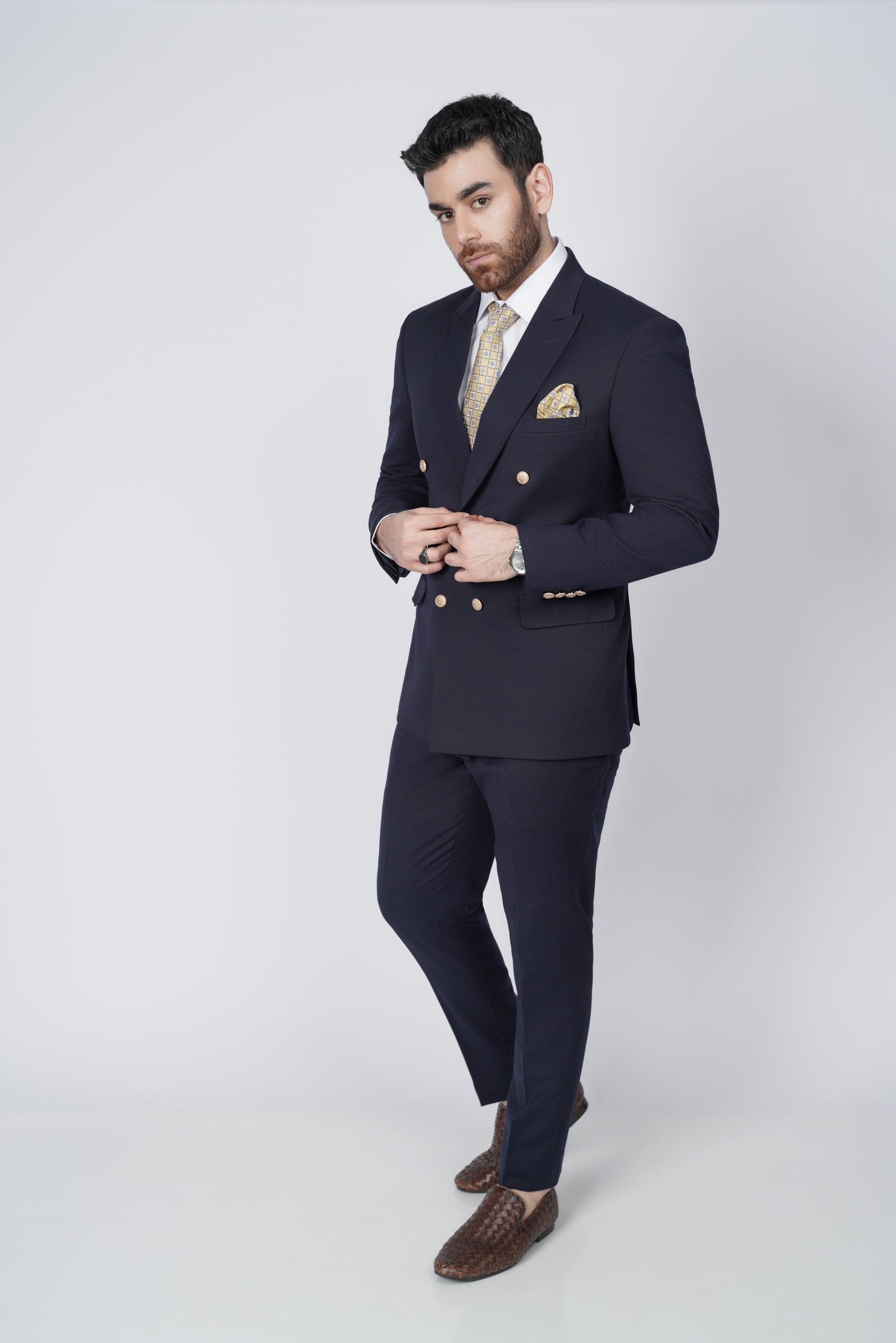 Dark blue six button two piece suit