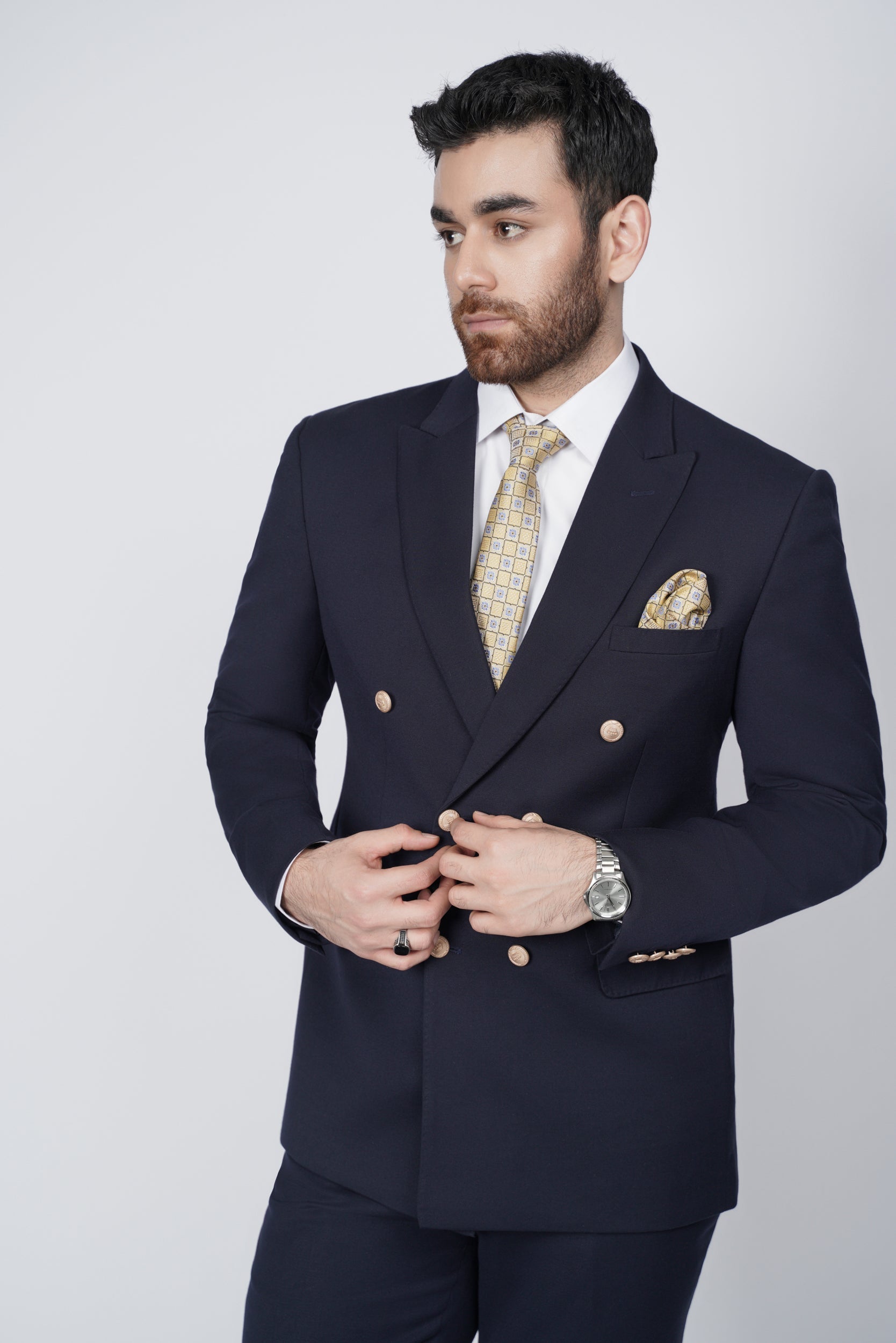 Dark blue six button two piece suit