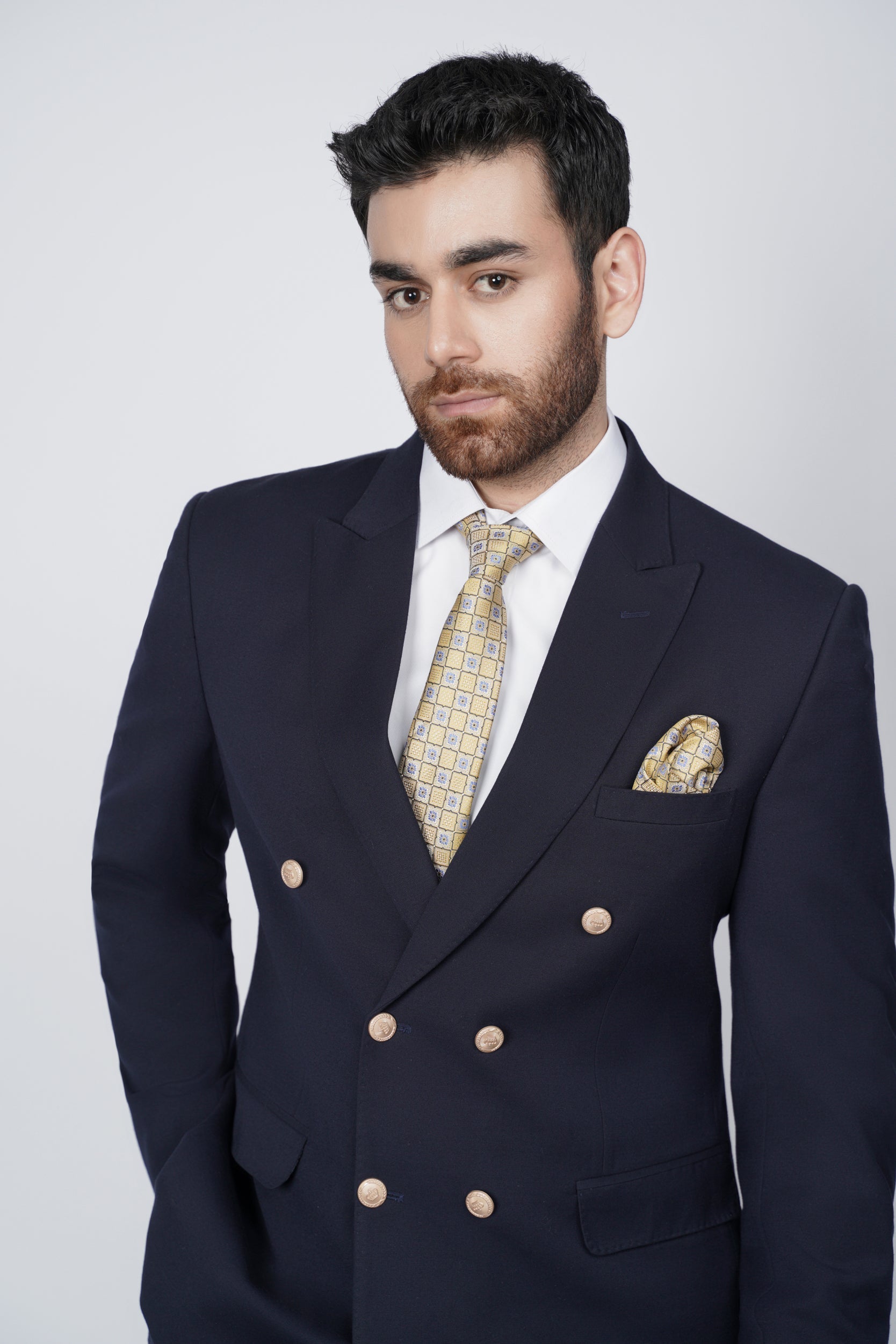 Dark blue six button two piece suit