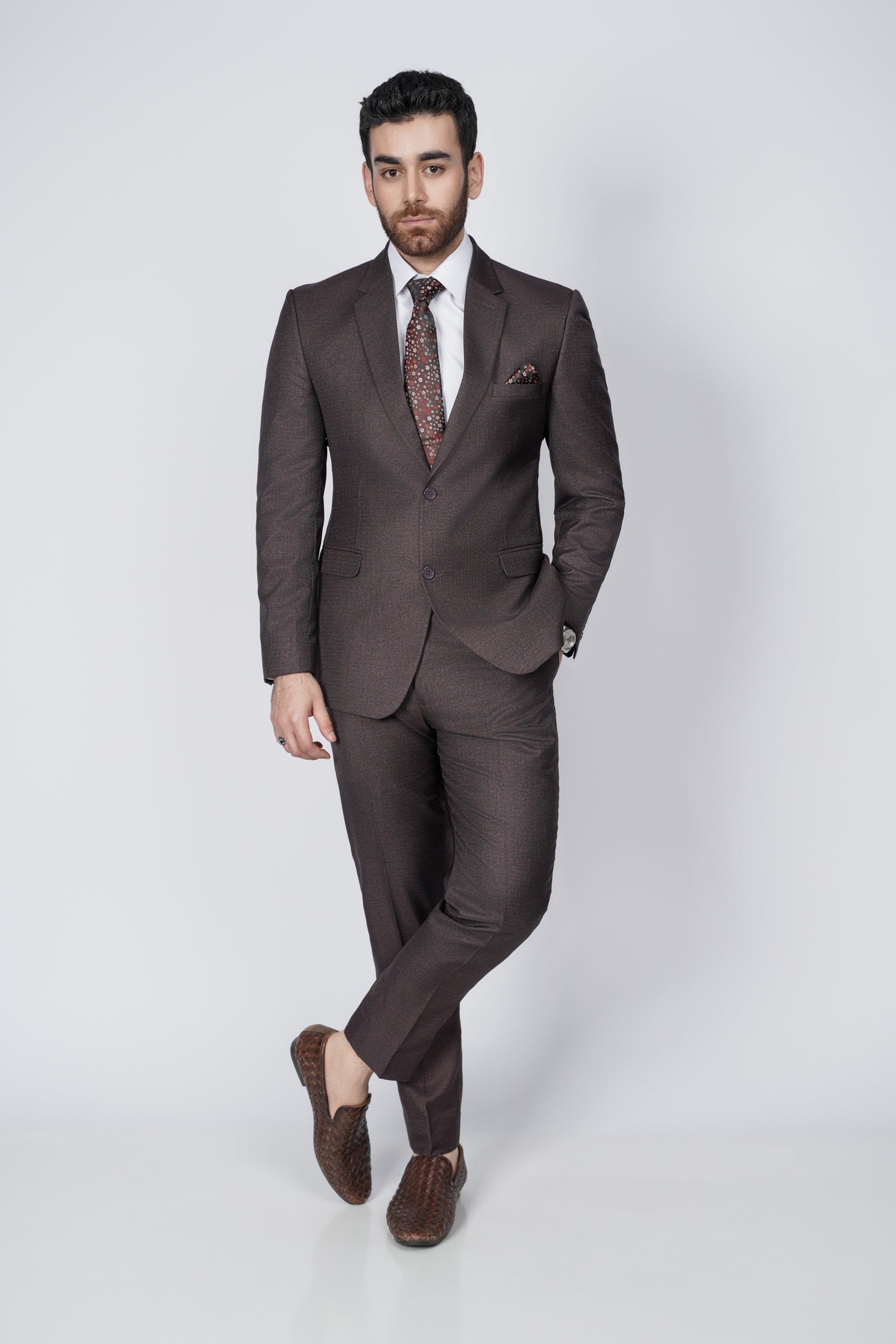 Charcoal brown two piece suit